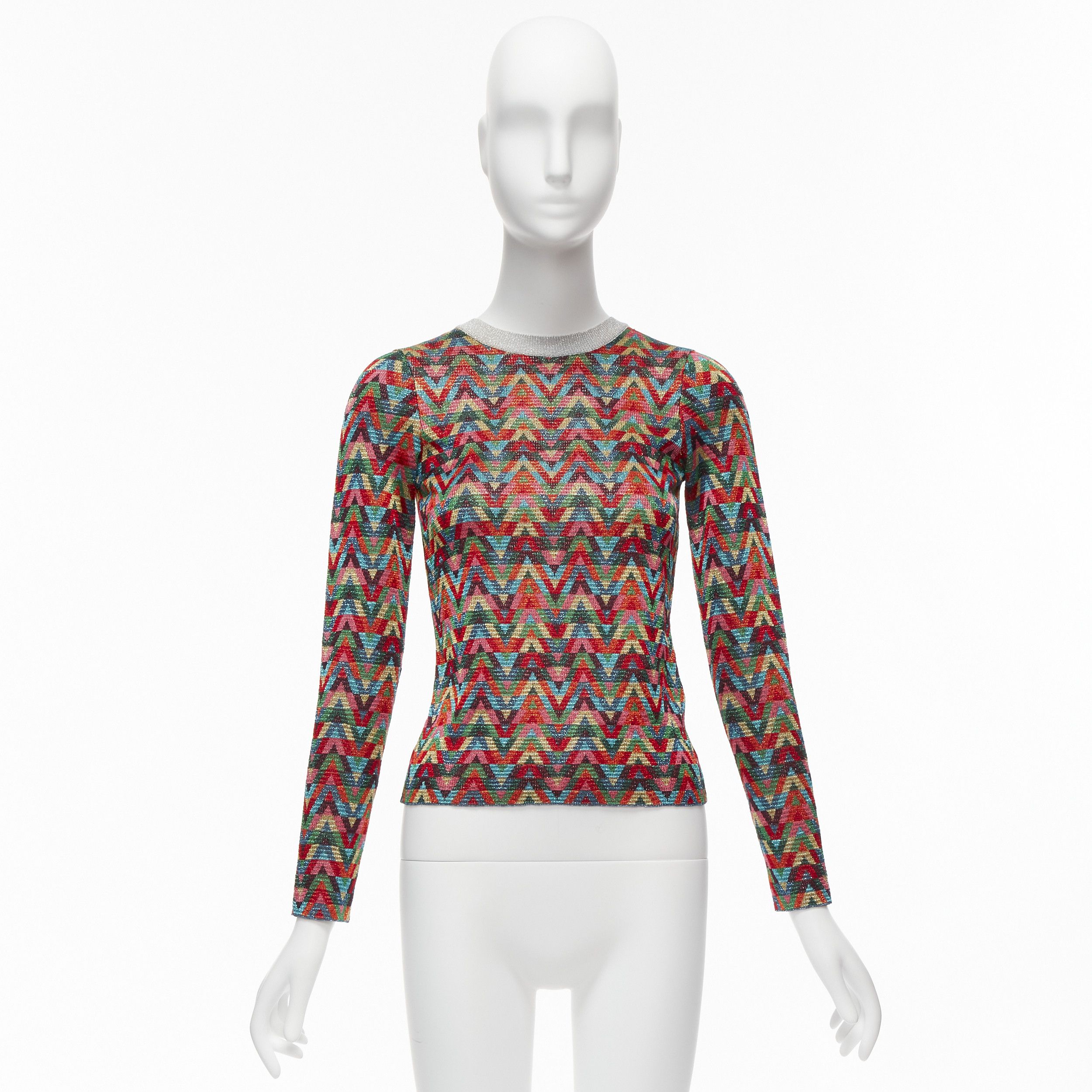 Valentino VALENTINO 2021 Optical VLOGO colorful lurex silver collar long sleeve sweater XS Size S / US 4 / IT 40 - 10 Thumbnail