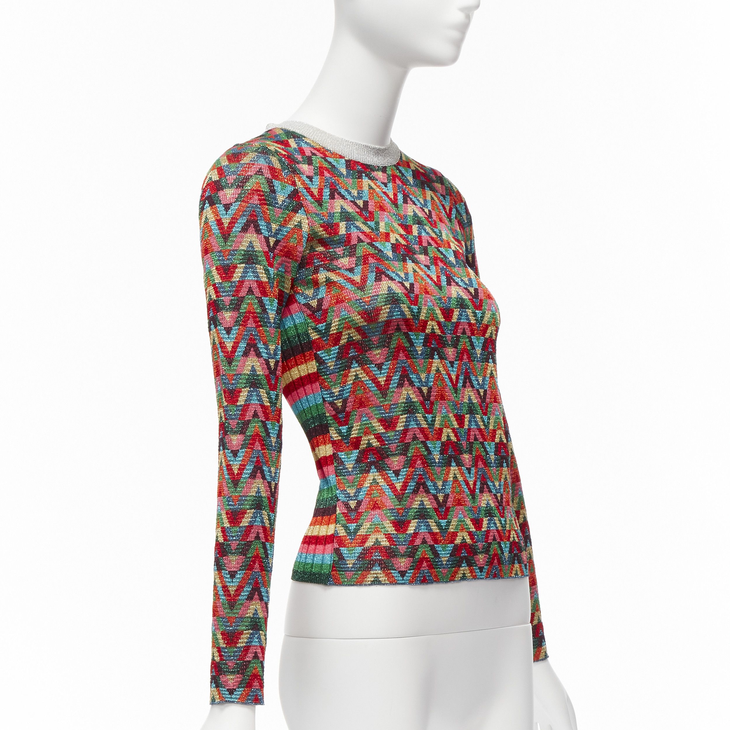 Valentino VALENTINO 2021 Optical VLOGO colorful lurex silver collar long sleeve sweater XS Size S / US 4 / IT 40 - 3 Thumbnail