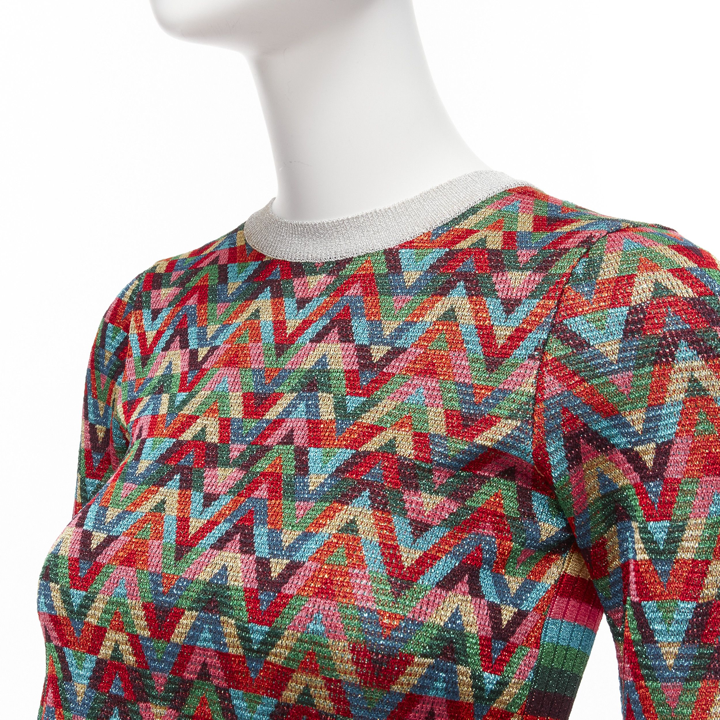 Valentino VALENTINO 2021 Optical VLOGO colorful lurex silver collar long sleeve sweater XS Size S / US 4 / IT 40 - 7 Thumbnail
