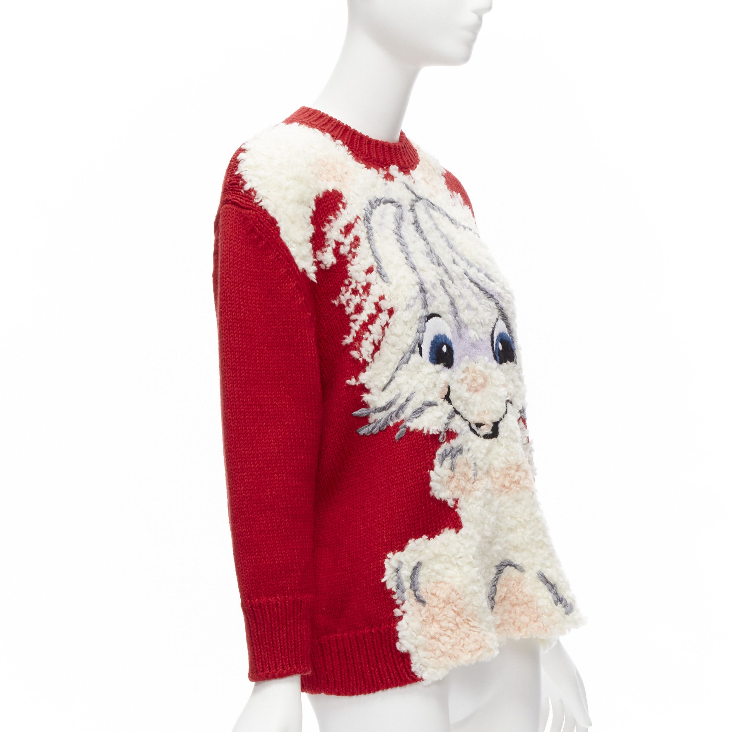 Stella McCartney STELLA MCCARTNEY red wool cotton textured bunny sweater IT34 XXS Size XXS / US 00 / IT 34 - 3 Thumbnail