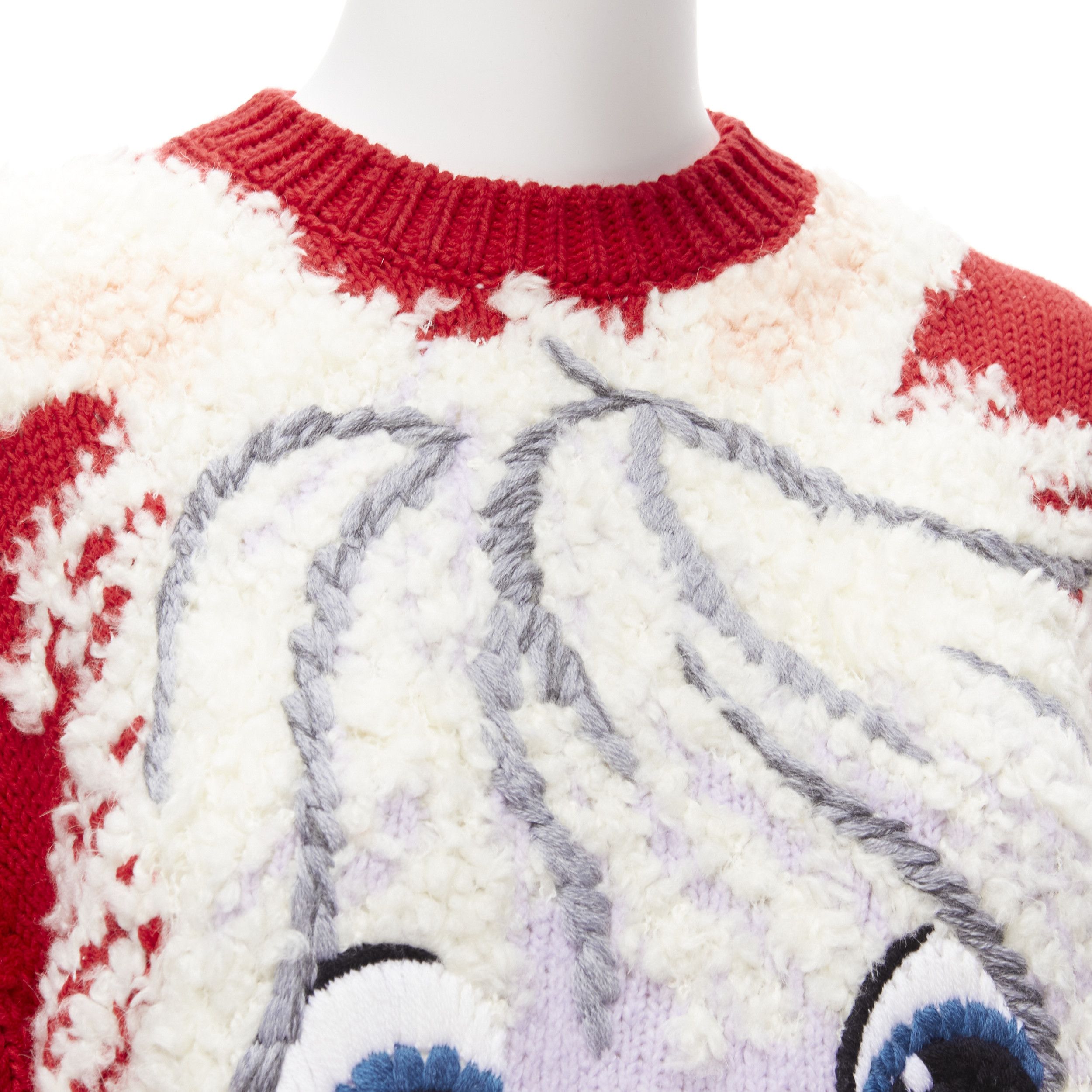 Stella McCartney STELLA MCCARTNEY red wool cotton textured bunny sweater IT34 XXS Size XXS / US 00 / IT 34 - 7 Thumbnail