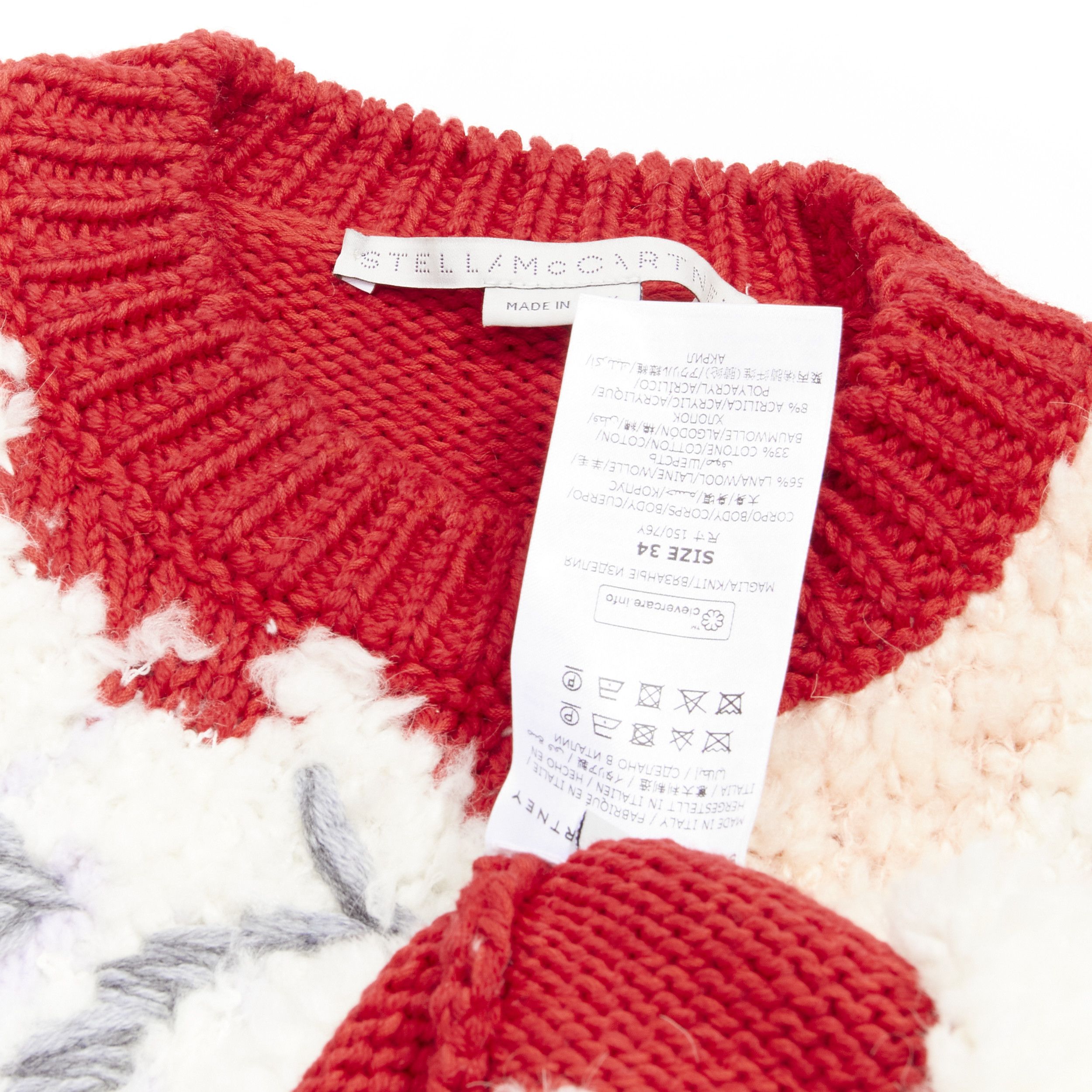 Stella McCartney STELLA MCCARTNEY red wool cotton textured bunny sweater IT34 XXS Size XXS / US 00 / IT 34 - 9 Thumbnail