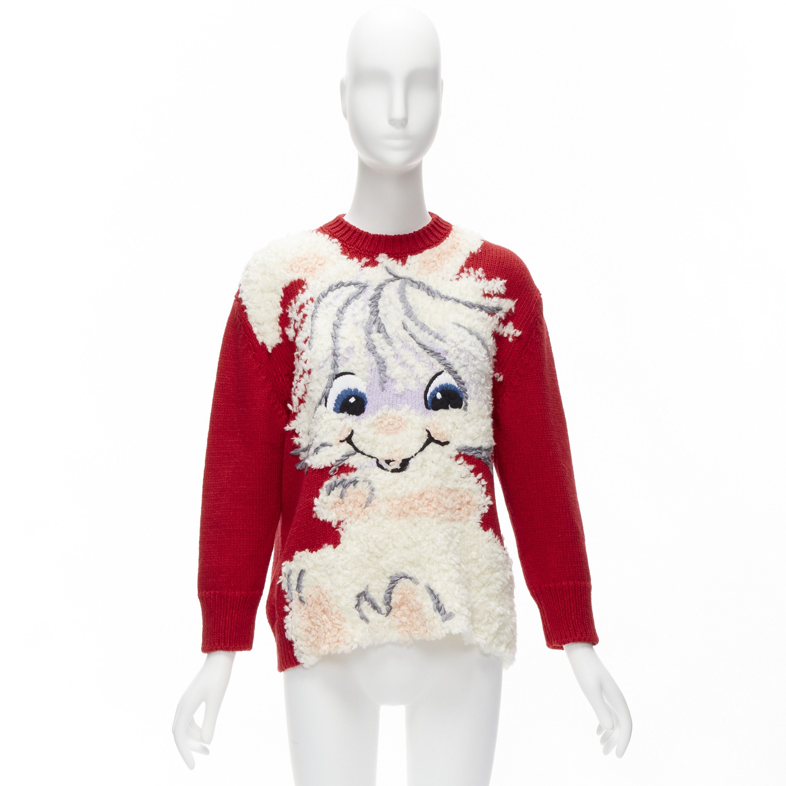 Stella McCartney STELLA MCCARTNEY red wool cotton textured bunny sweater IT34 XXS Size XXS / US 00 / IT 34 - 10 Thumbnail