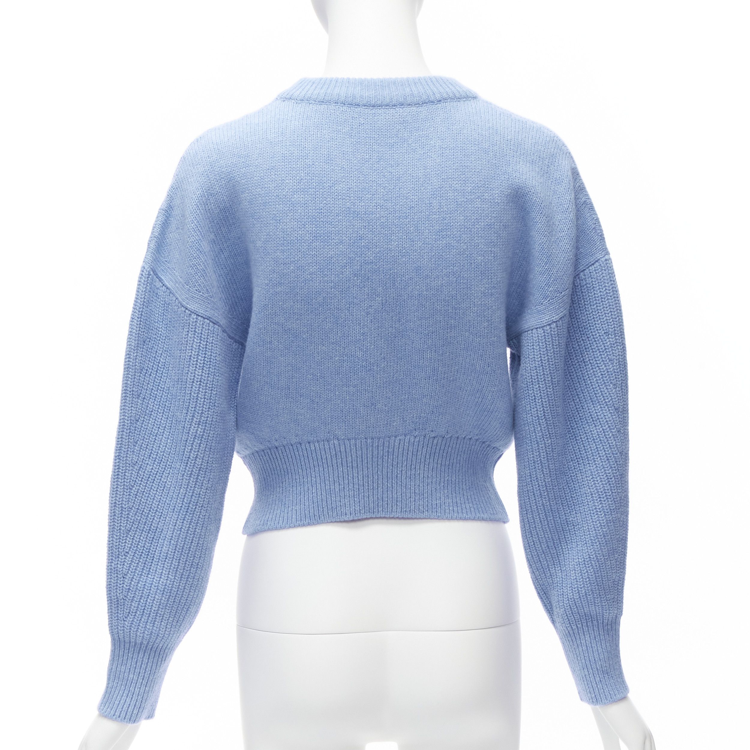 Alexander McQueen ALEXANDER MCQUEEN 2021 powder blue speckled wool boxy cropped sweater XS Size S / US 4 / IT 40 - 5 Thumbnail