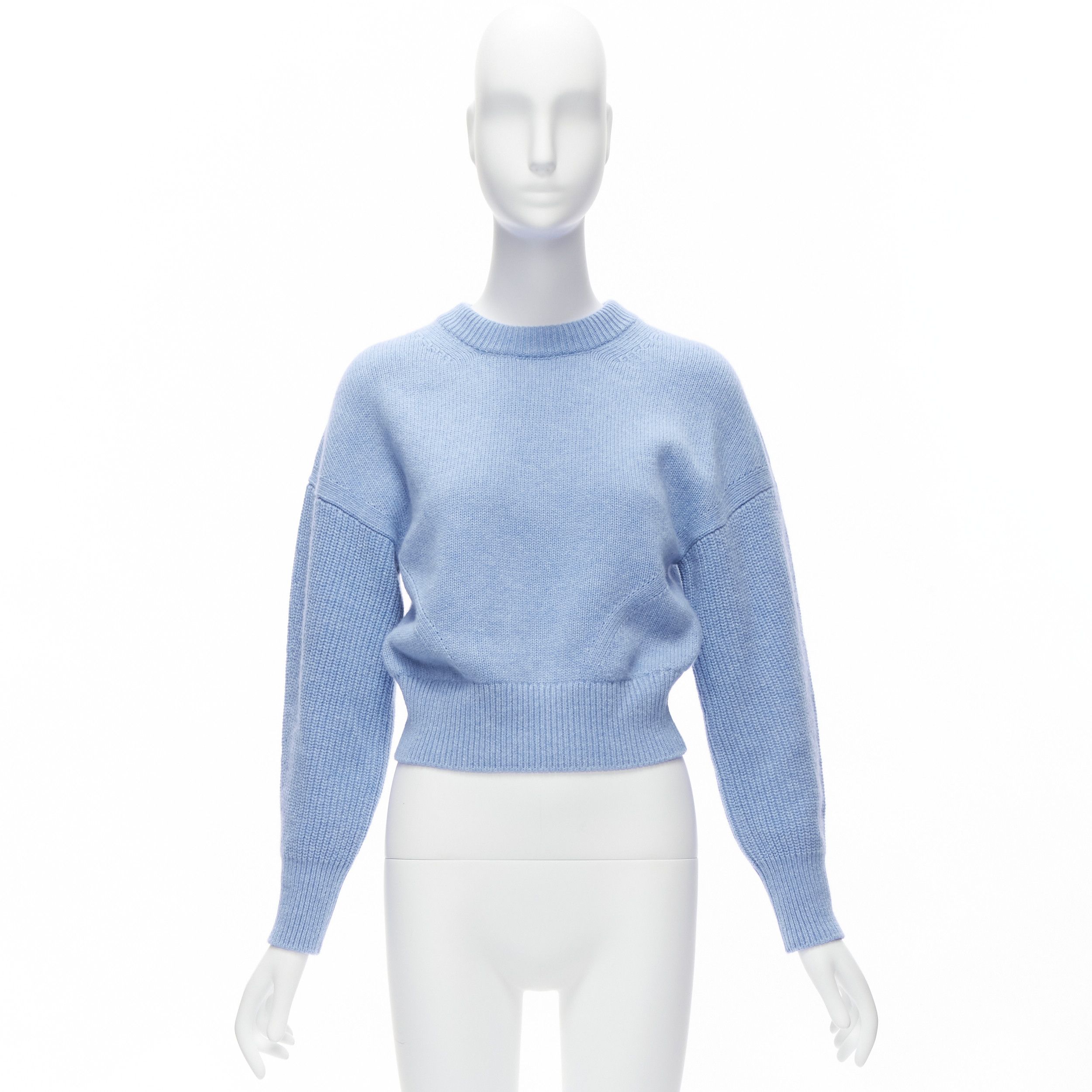 Alexander McQueen ALEXANDER MCQUEEN 2021 powder blue speckled wool boxy cropped sweater XS Size S / US 4 / IT 40 - 10 Thumbnail