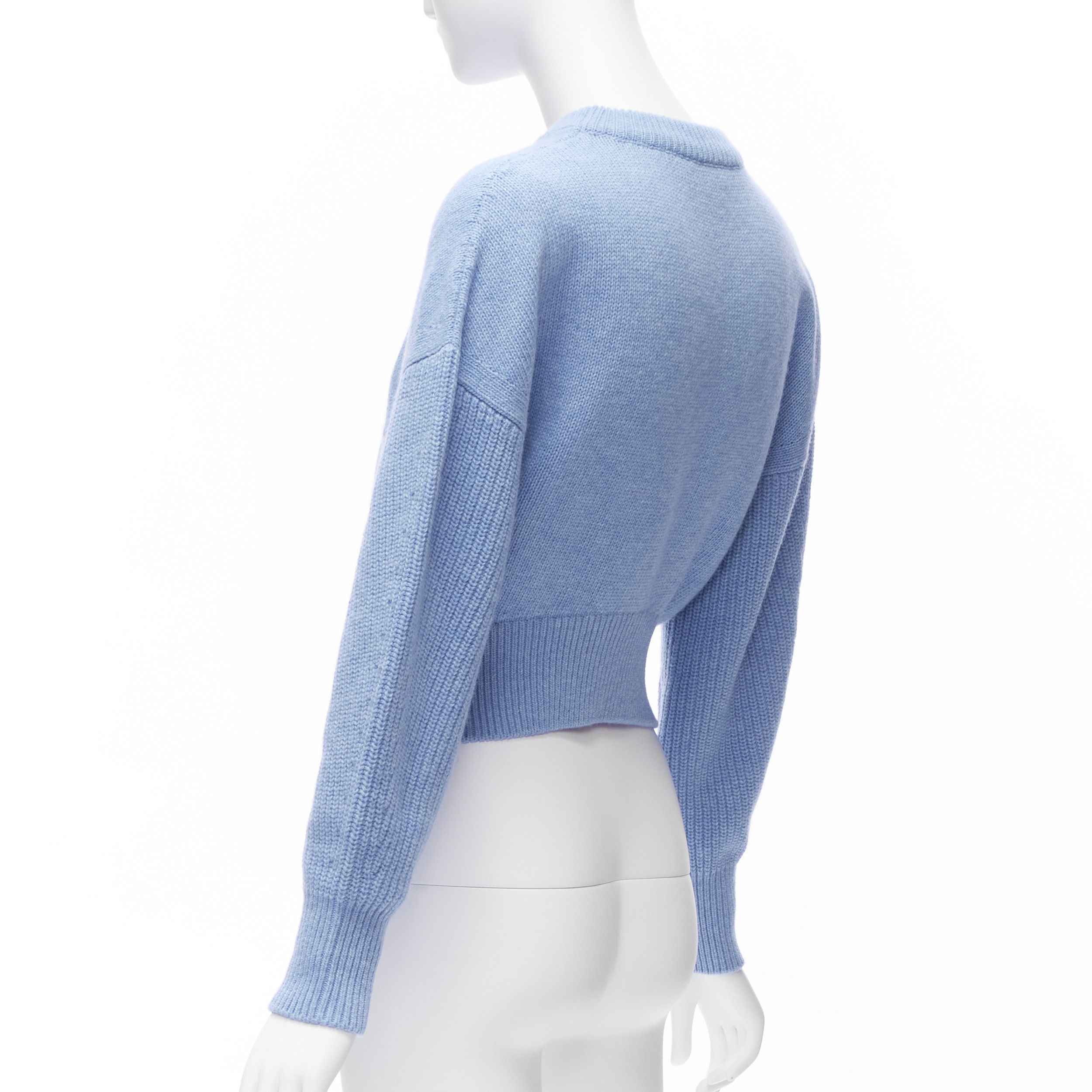 Alexander McQueen ALEXANDER MCQUEEN 2021 powder blue speckled wool boxy cropped sweater XS Size S / US 4 / IT 40 - 6 Thumbnail