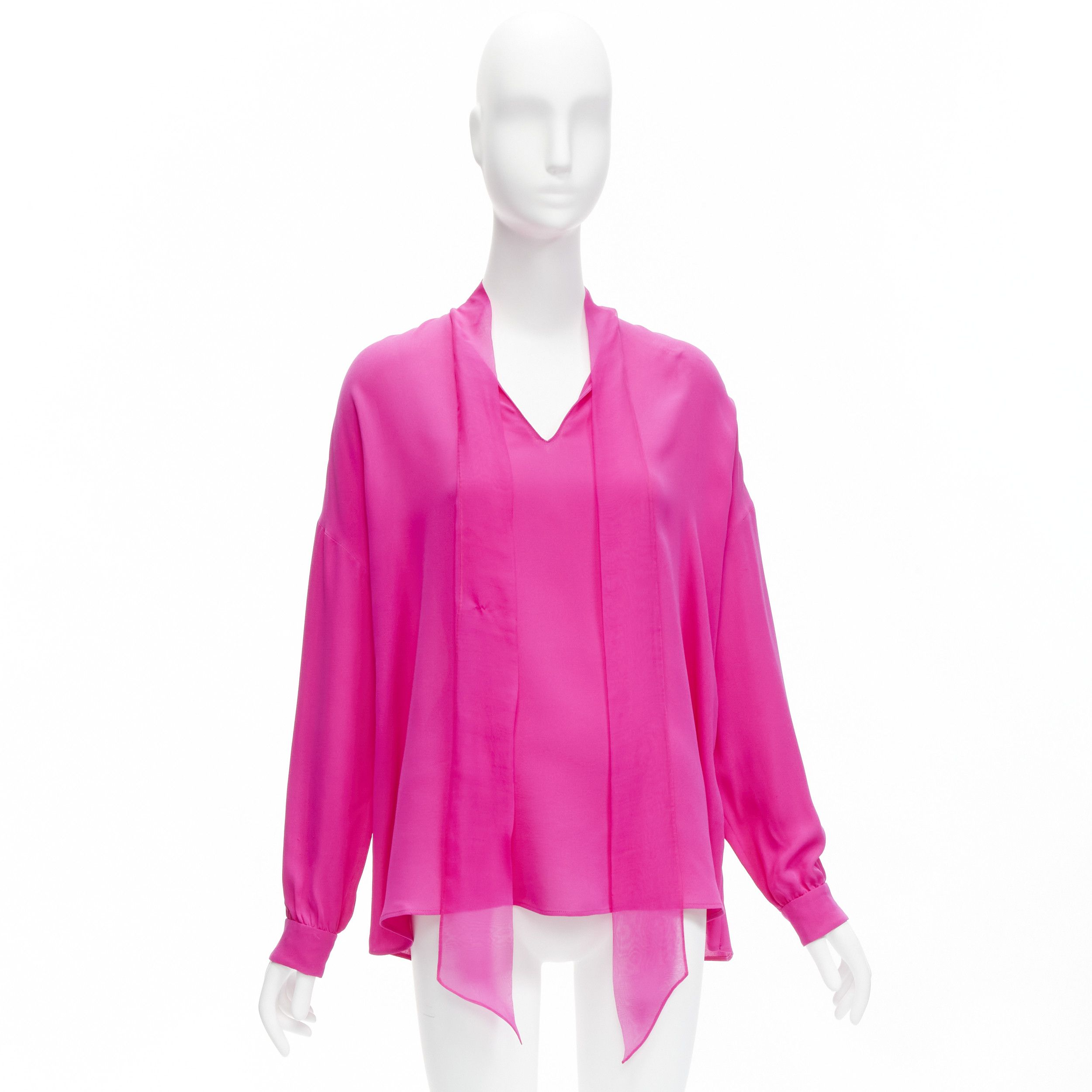 Valentino VALENTINO Piccioli 2022 Runway Pink PP 100% silk neck tie relaxed blouse IT38 XS Size XS / US 0-2 / IT 36-38 - 10 Thumbnail