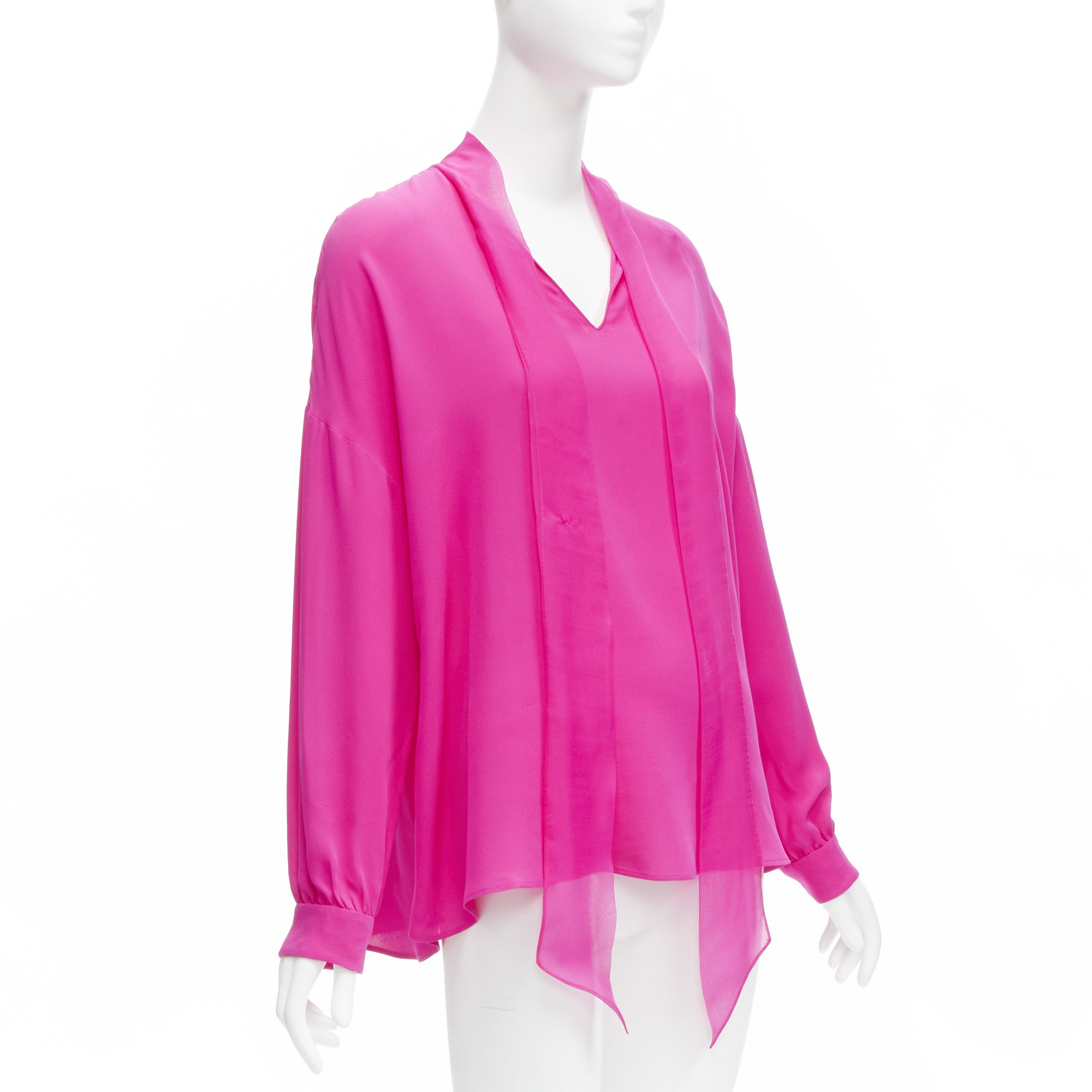 Valentino VALENTINO Piccioli 2022 Runway Pink PP 100% silk neck tie relaxed blouse IT38 XS Size XS / US 0-2 / IT 36-38 - 3 Thumbnail