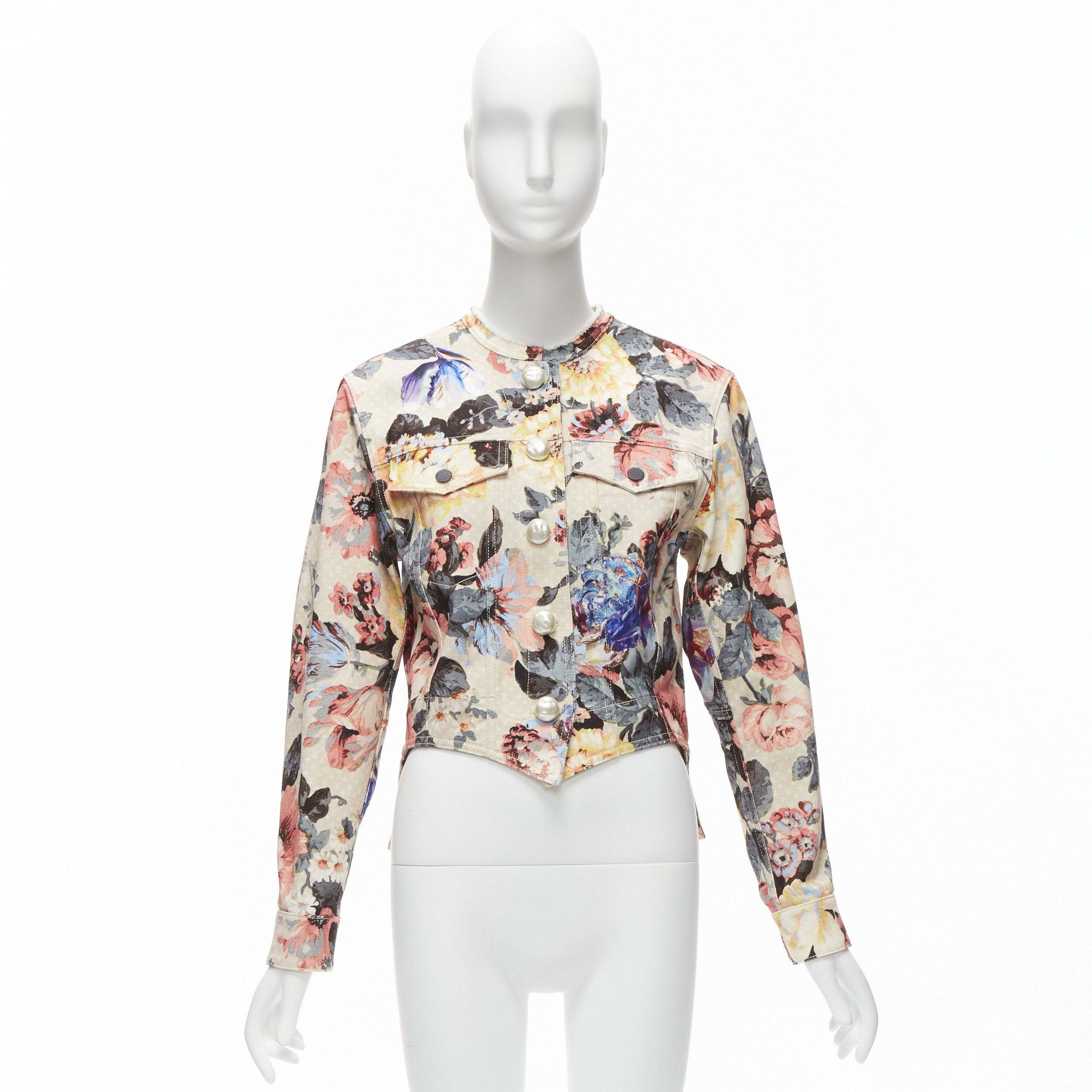 Louis Vuitton LOUIS VUITTON 2022 Runway Vintage Flower LV monogram pearl button cropped tailcoat jacket FR34 XS Size XS / US 0-2 / IT 36-38 - 11 Thumbnail