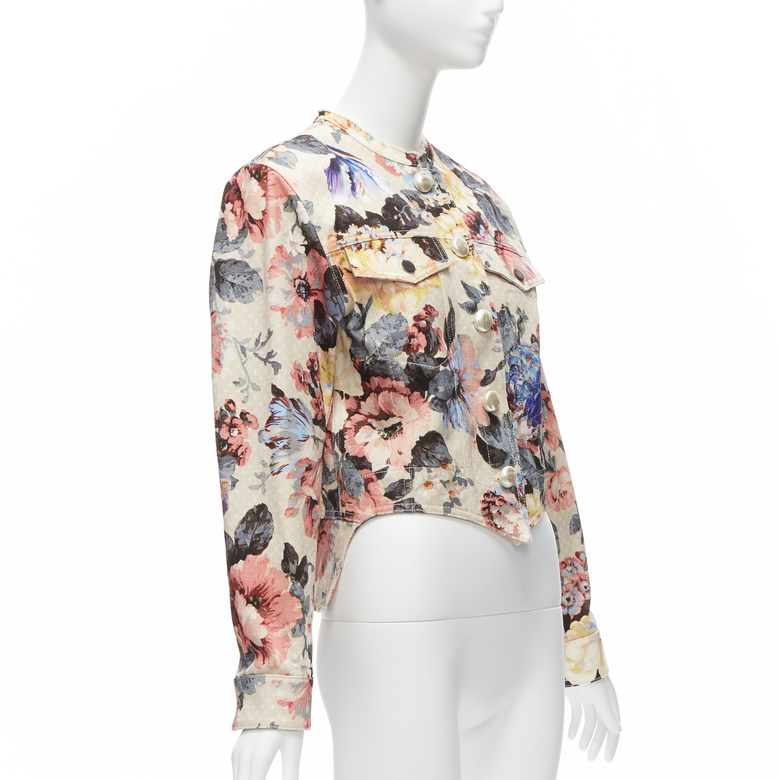 Louis Vuitton LOUIS VUITTON 2022 Runway Vintage Flower LV monogram pearl button cropped tailcoat jacket FR34 XS Size XS / US 0-2 / IT 36-38 - 4 Thumbnail