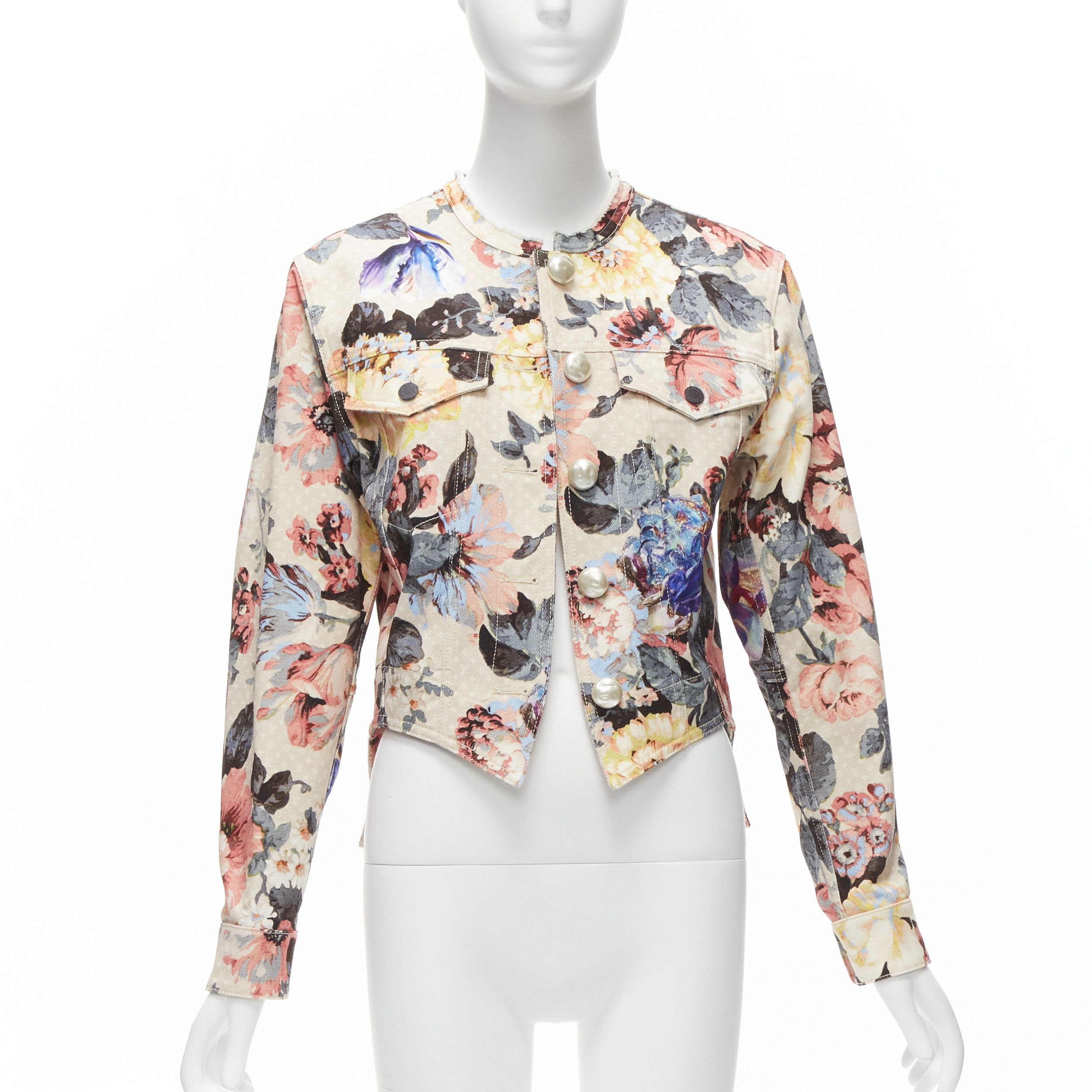Louis Vuitton LOUIS VUITTON 2022 Runway Vintage Flower LV monogram pearl button cropped tailcoat jacket FR34 XS Size XS / US 0-2 / IT 36-38 - 3 Thumbnail