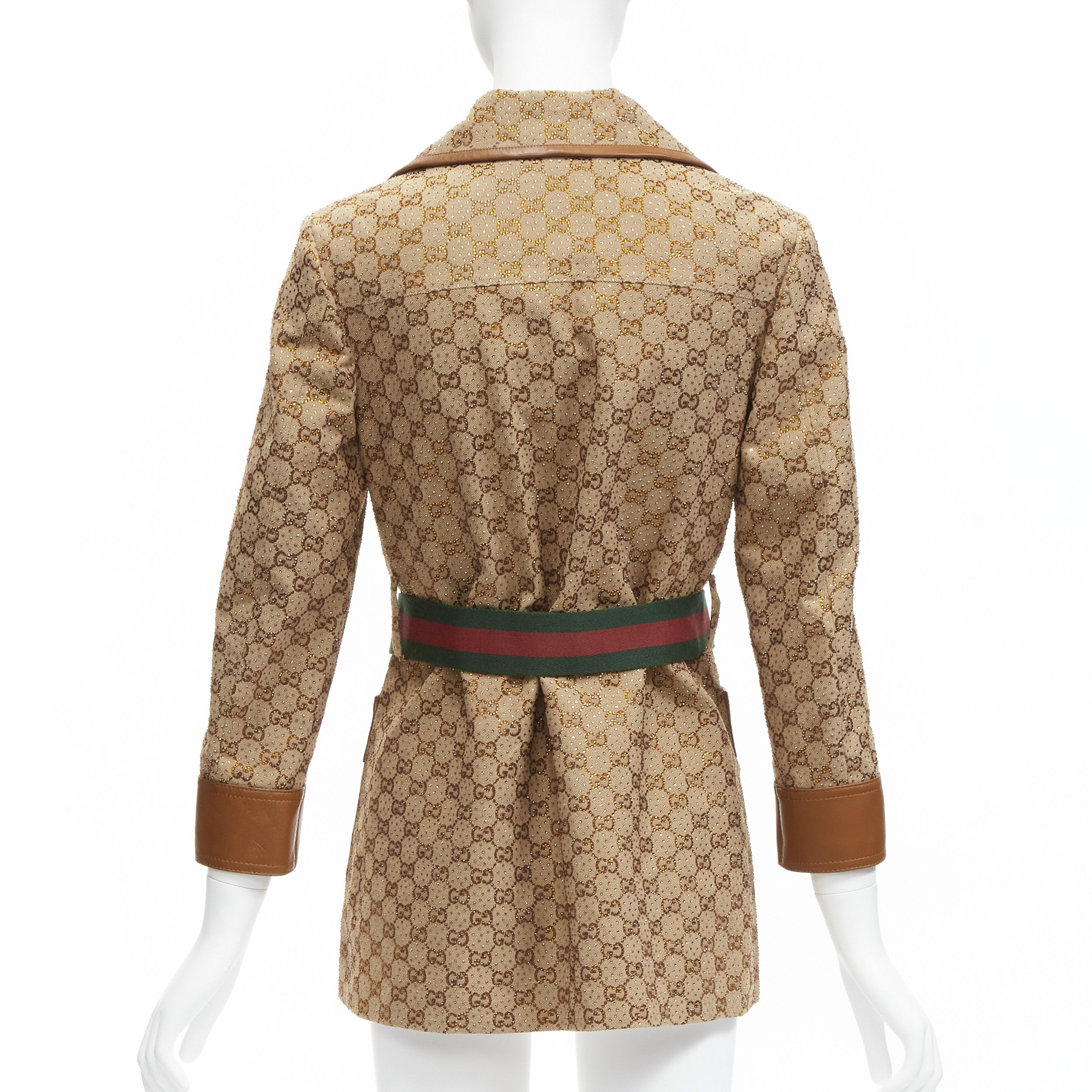 Gucci GUCCI 2022 Aria crystal embellished Horsebit web belt leather trimmed GG canvas jacket IT38 XS Size XS / US 0-2 / IT 36-38 - 6 Thumbnail