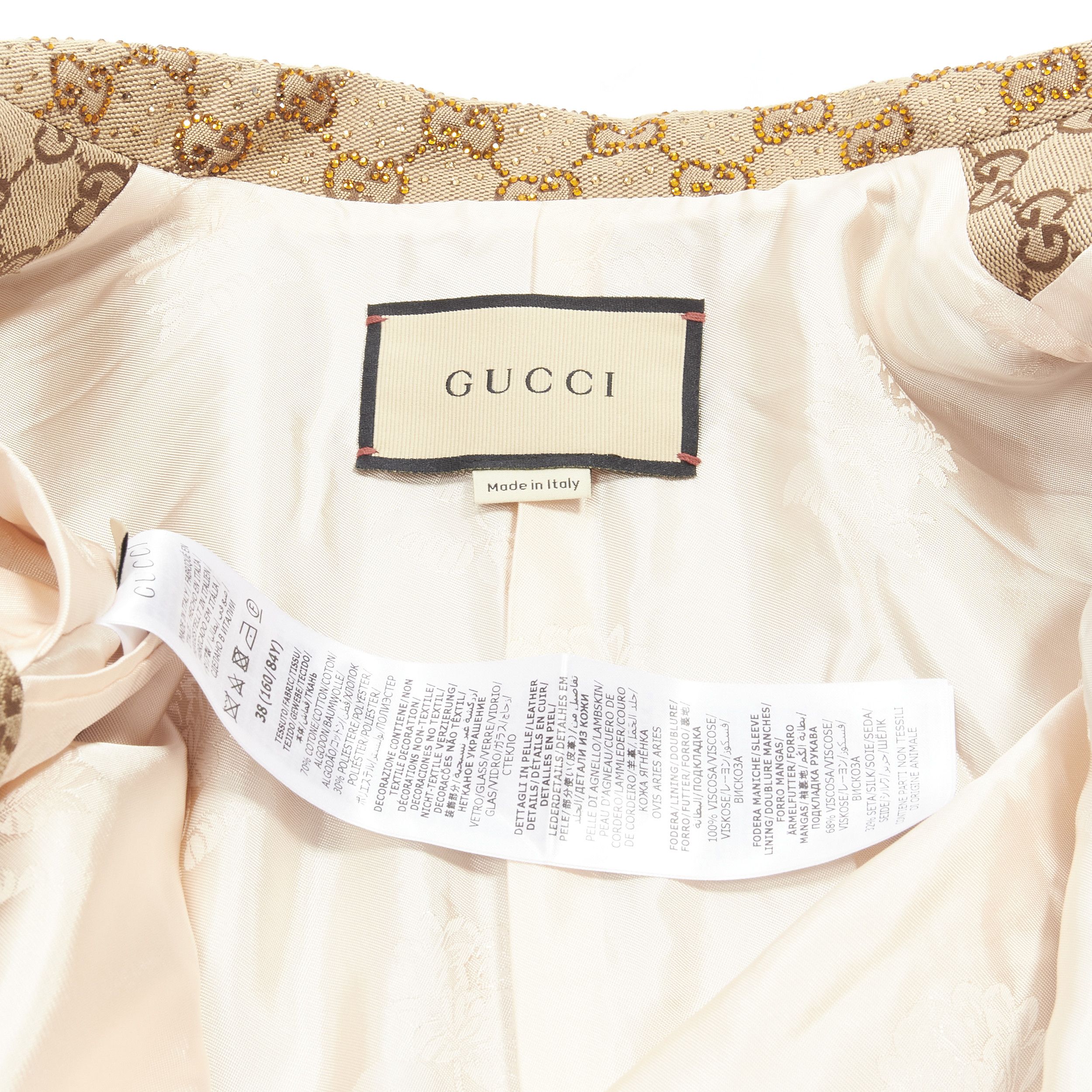 Gucci GUCCI 2022 Aria crystal embellished Horsebit web belt leather trimmed GG canvas jacket IT38 XS Size XS / US 0-2 / IT 36-38 - 10 Thumbnail