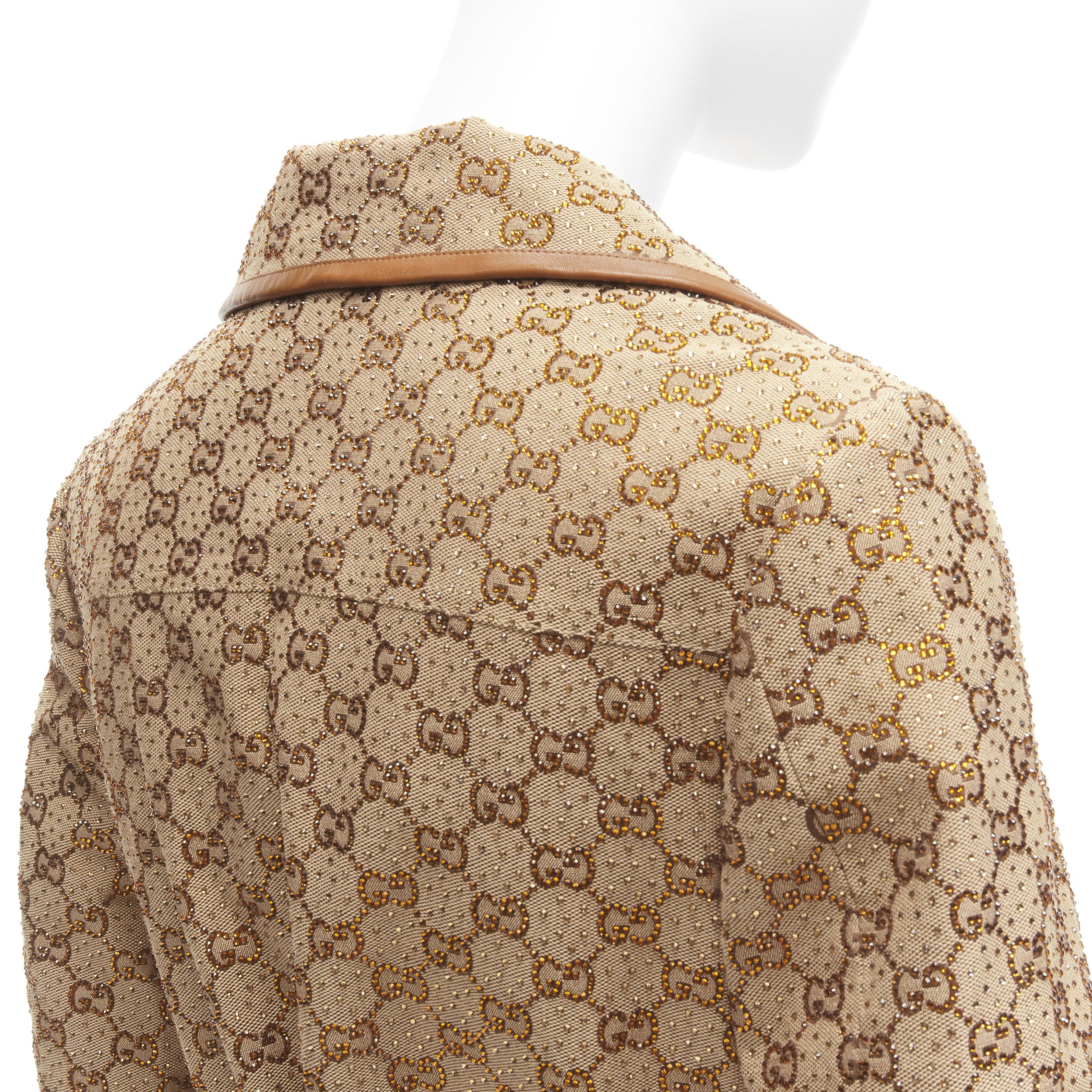 Gucci GUCCI 2022 Aria crystal embellished Horsebit web belt leather trimmed GG canvas jacket IT38 XS Size XS / US 0-2 / IT 36-38 - 9 Thumbnail