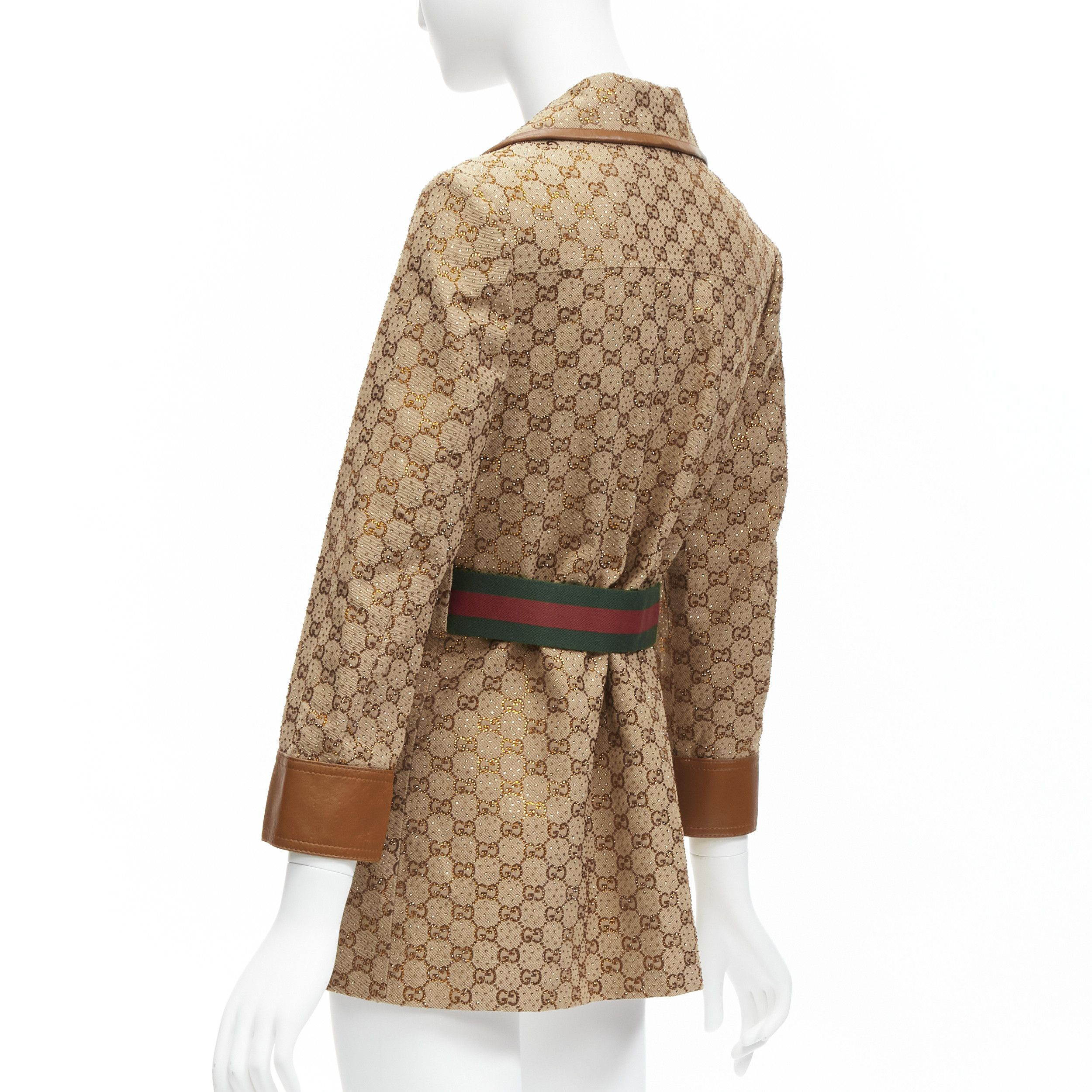 Gucci GUCCI 2022 Aria crystal embellished Horsebit web belt leather trimmed GG canvas jacket IT38 XS Size XS / US 0-2 / IT 36-38 - 7 Thumbnail