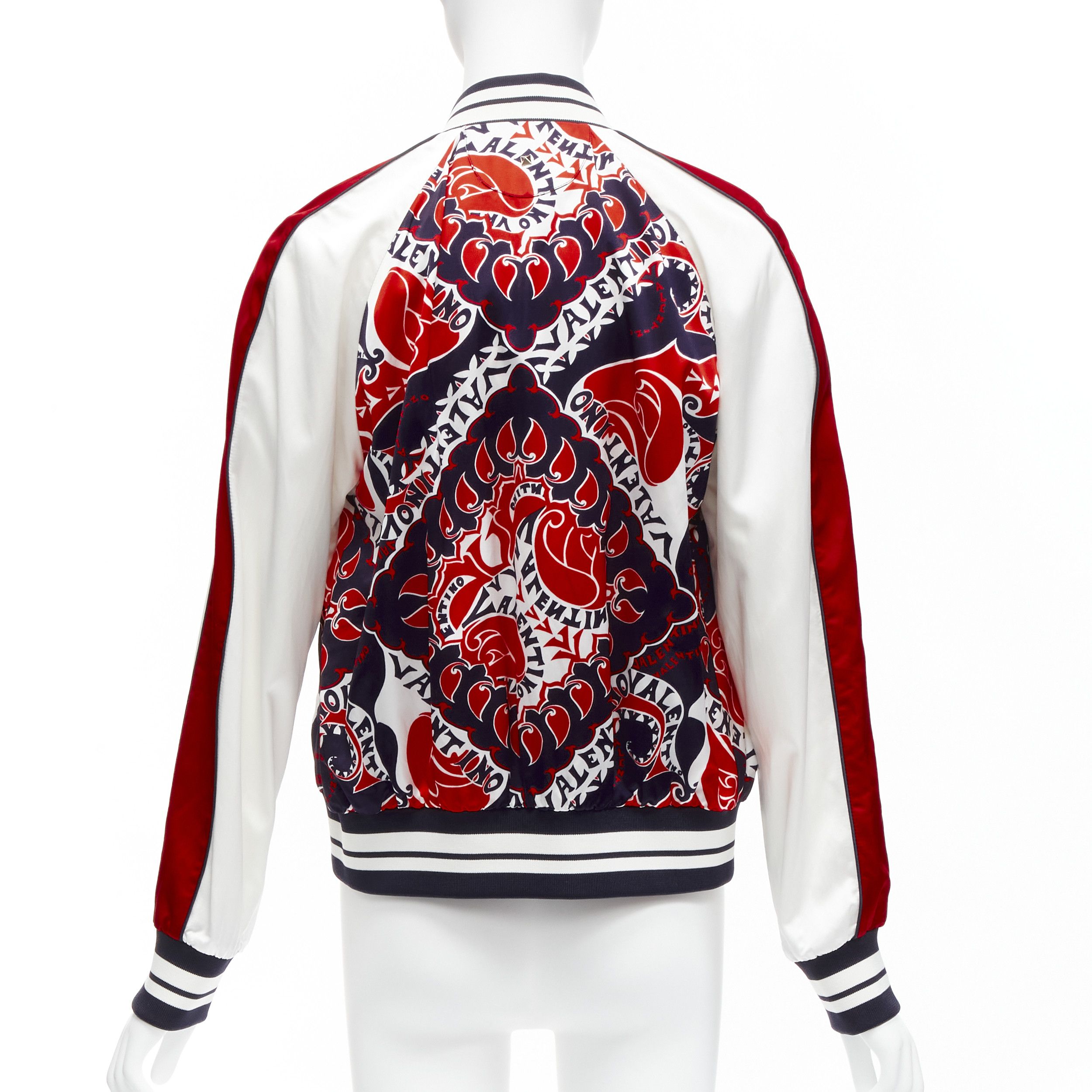 Valentino VALENTINO 2022 Manifesto Heart Bandana red blue satin bomber jacket IT40 S Size S / US 4 / IT 40 - 6 Thumbnail