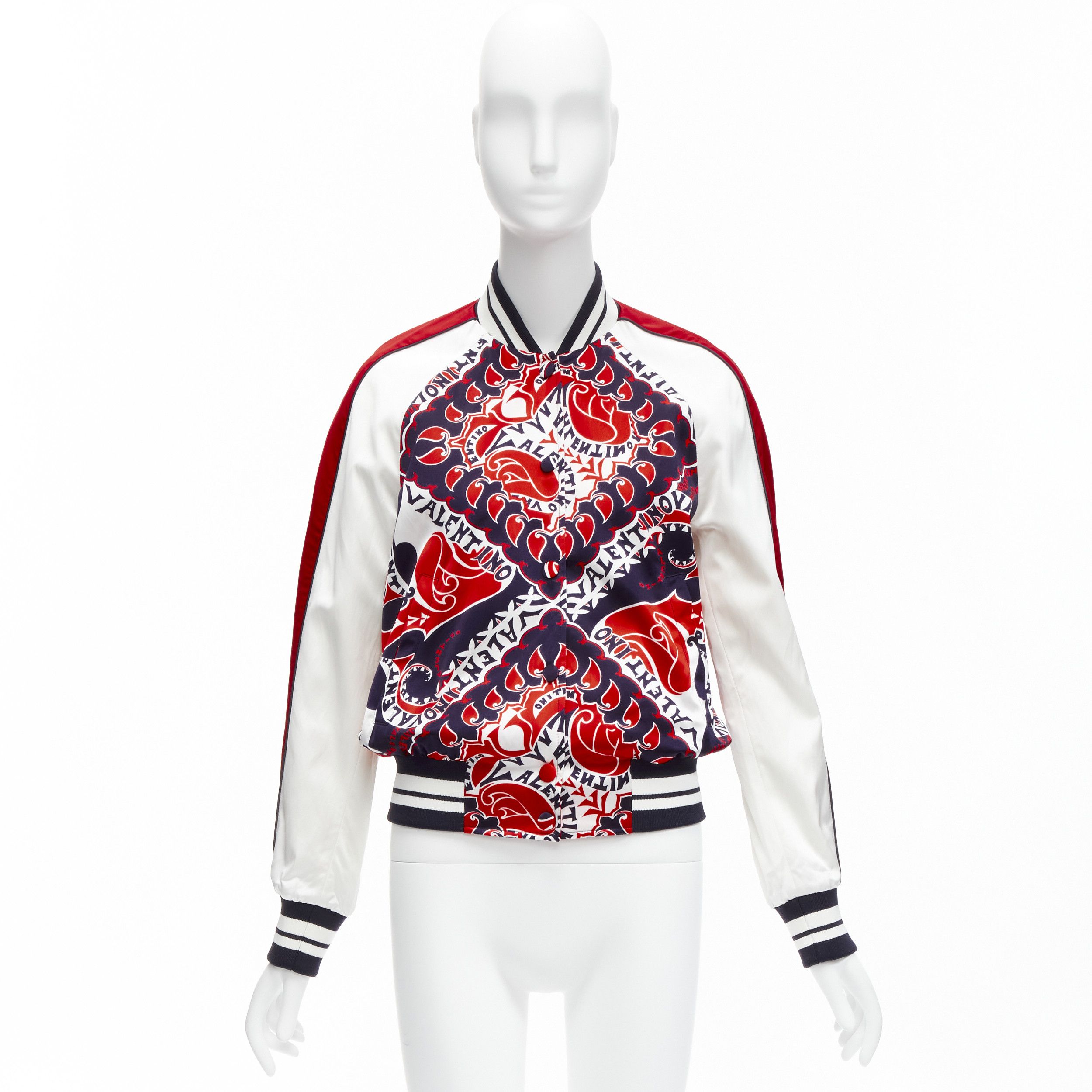 Valentino VALENTINO 2022 Manifesto Heart Bandana red blue satin bomber jacket IT40 S Size S / US 4 / IT 40 - 11 Thumbnail