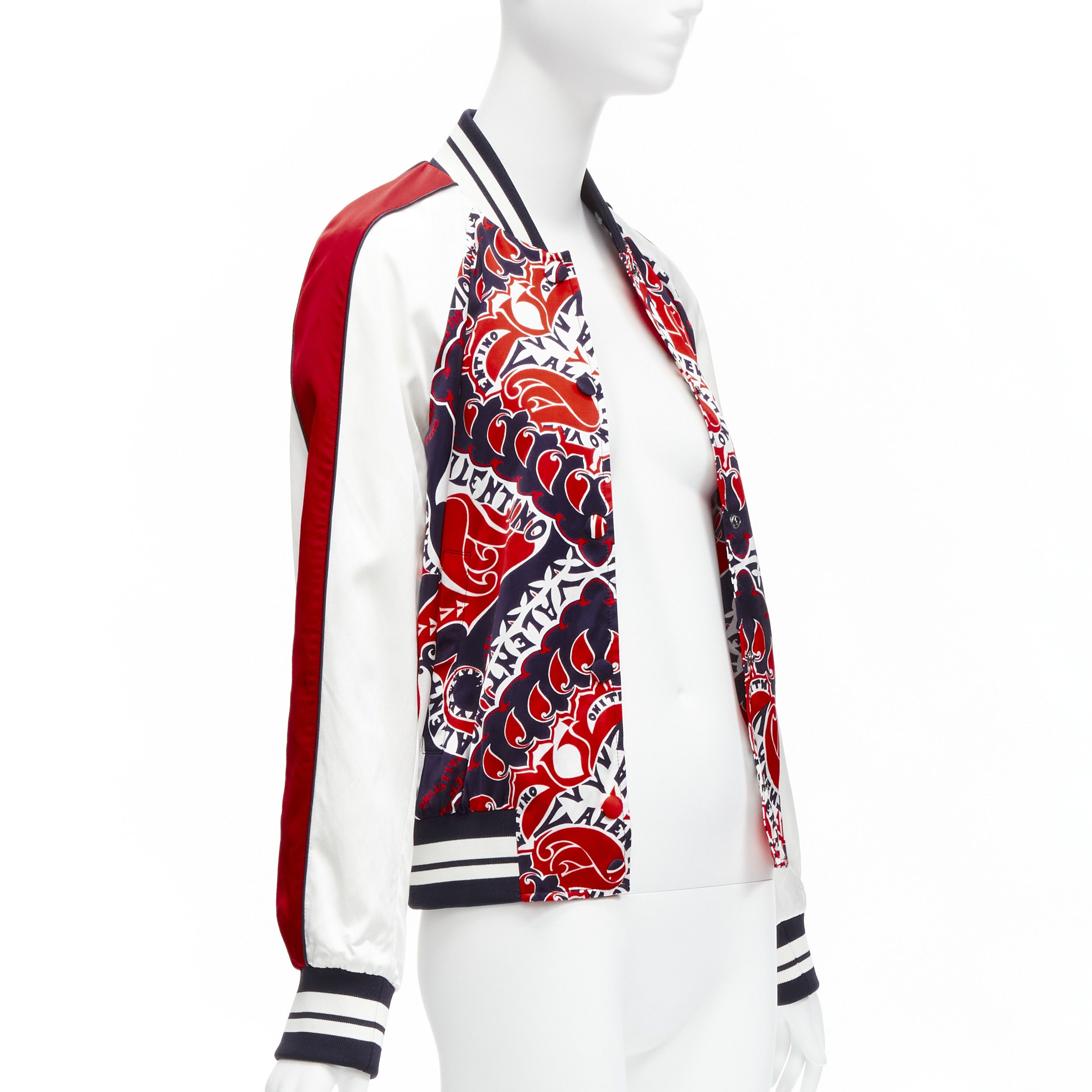 Valentino VALENTINO 2022 Manifesto Heart Bandana red blue satin bomber jacket IT40 S Size S / US 4 / IT 40 - 4 Thumbnail