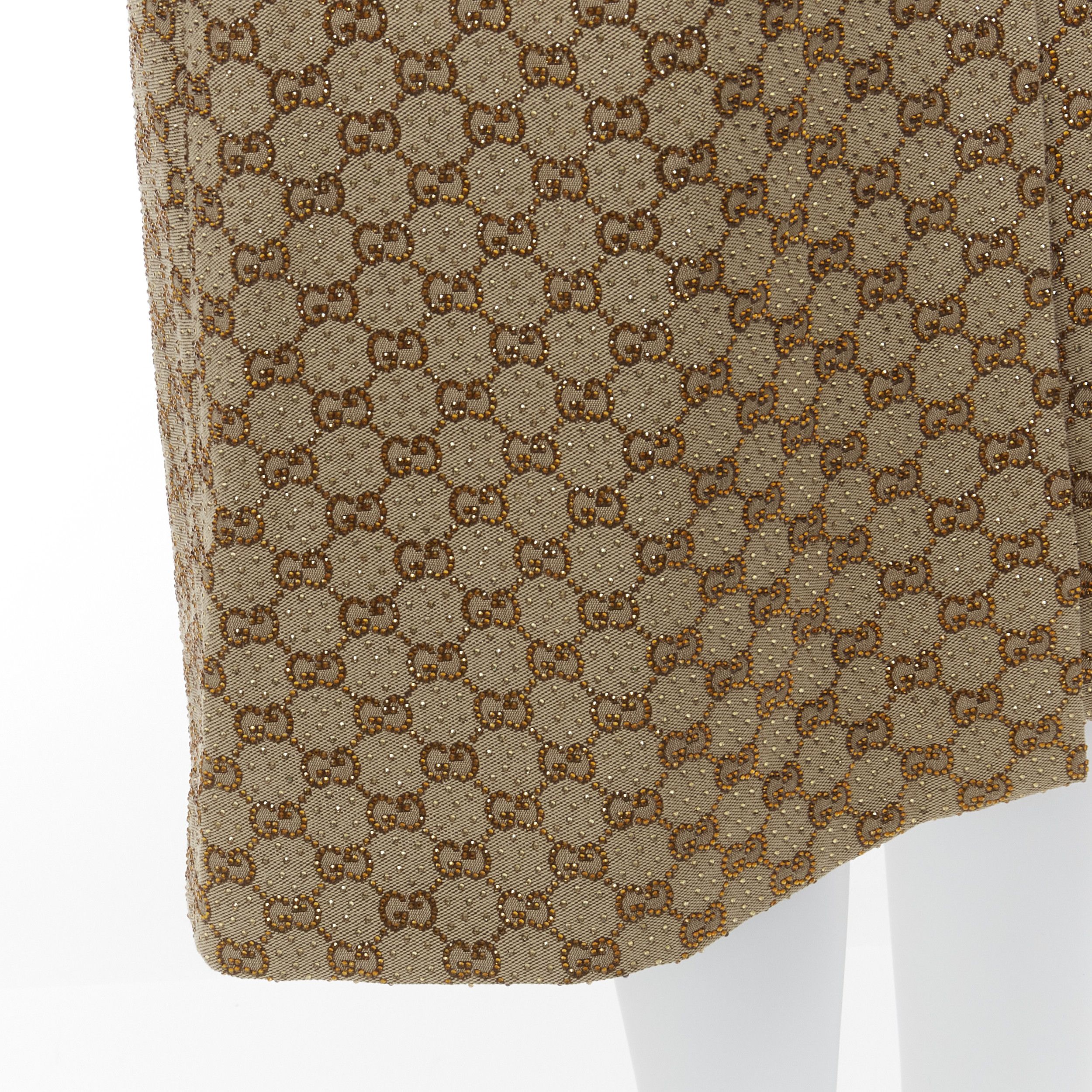 Gucci GUCCI GG logo monogram yellow crystal brown leather horse bit A-line midi skirt IT38 XS Size 26" / US 2 / IT 38 - 8 Thumbnail