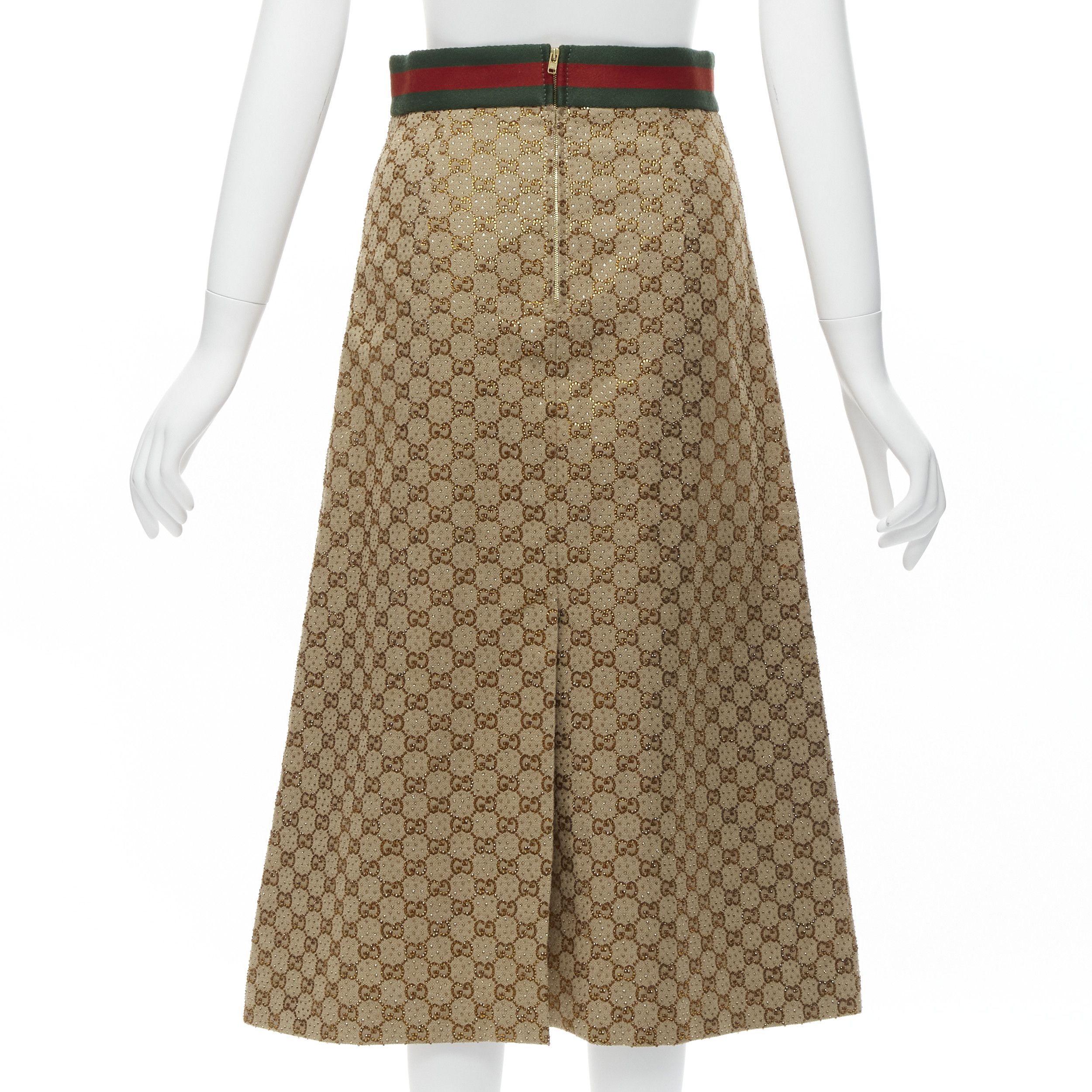 Gucci GUCCI GG logo monogram yellow crystal brown leather horse bit A-line midi skirt IT38 XS Size 26" / US 2 / IT 38 - 5 Thumbnail