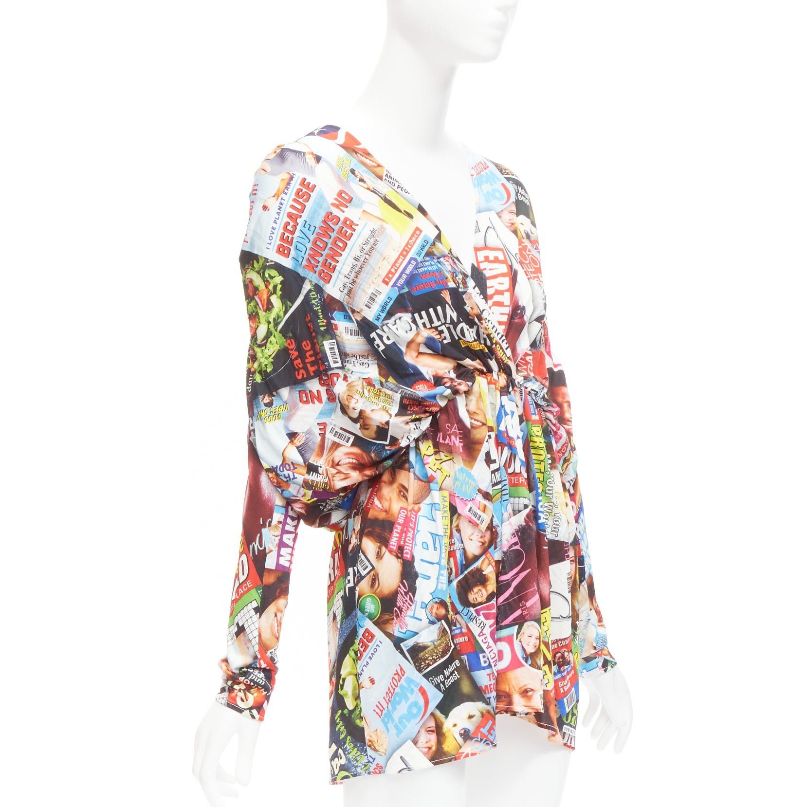 Balenciaga BALENCIAGA 2019 Cover Girl Magazine Tabloid print V neck gathered mini dress FR34 XS Size XS / US 0-2 / IT 36-38 - 3 Thumbnail
