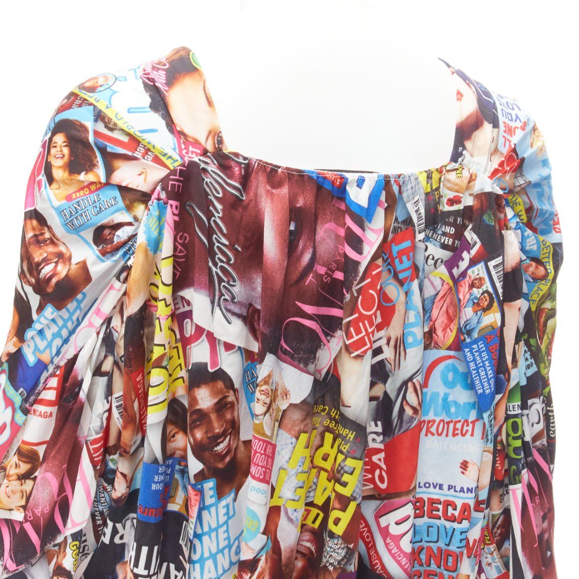 Balenciaga BALENCIAGA 2019 Cover Girl Magazine Tabloid print V neck gathered mini dress FR34 XS Size XS / US 0-2 / IT 36-38 - 7 Thumbnail
