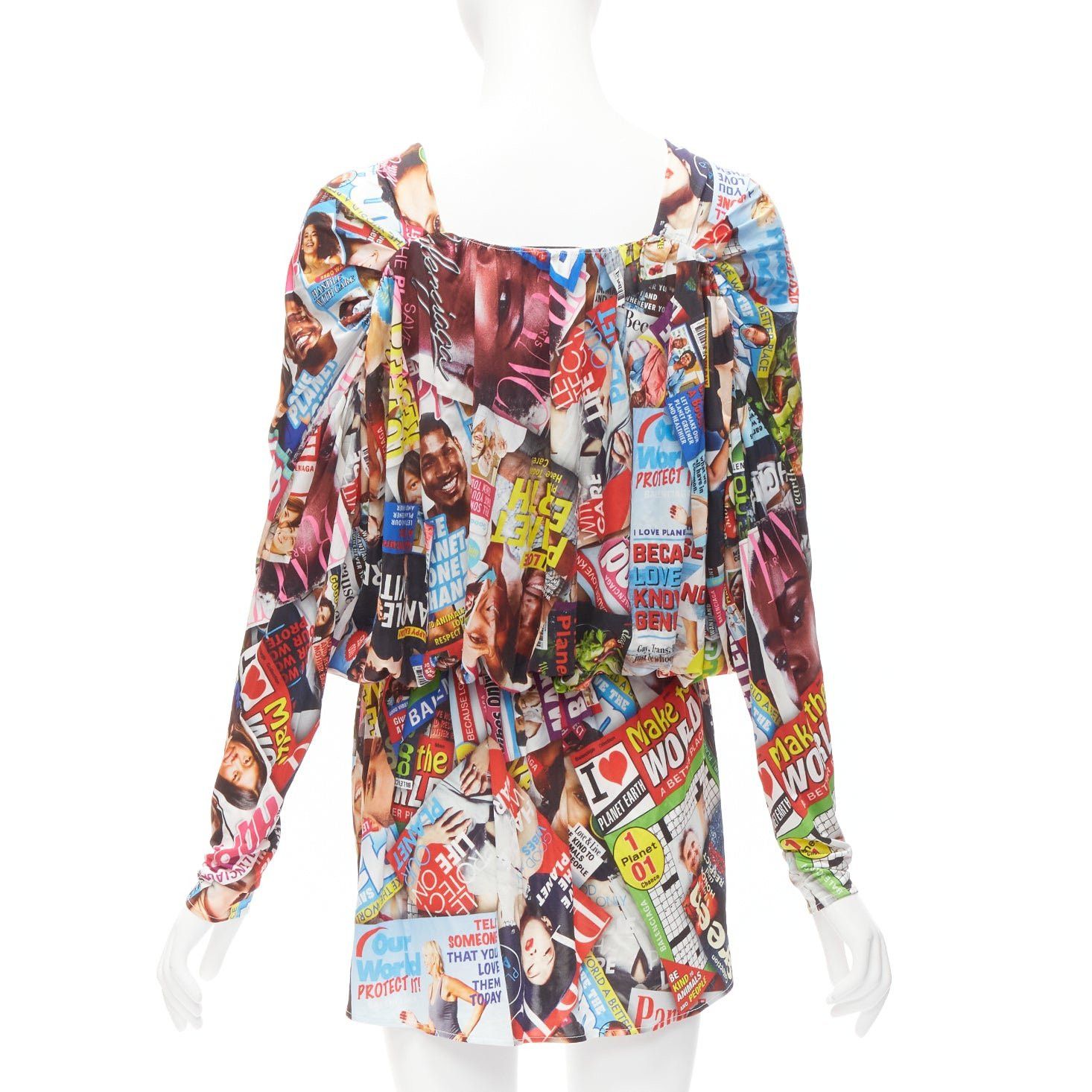 Balenciaga BALENCIAGA 2019 Cover Girl Magazine Tabloid print V neck gathered mini dress FR34 XS Size XS / US 0-2 / IT 36-38 - 5 Thumbnail
