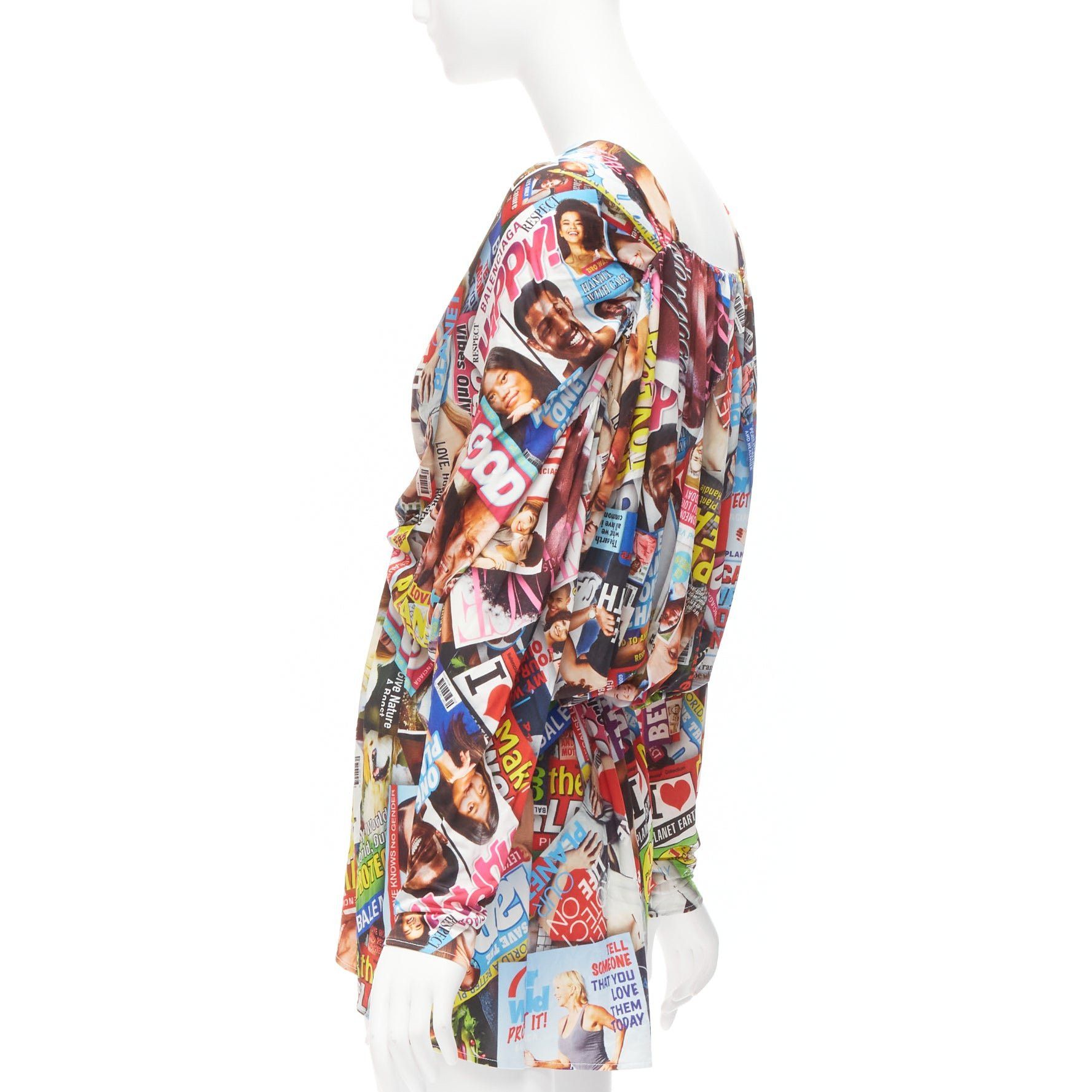 Balenciaga BALENCIAGA 2019 Cover Girl Magazine Tabloid print V neck gathered mini dress FR34 XS Size XS / US 0-2 / IT 36-38 - 6 Thumbnail