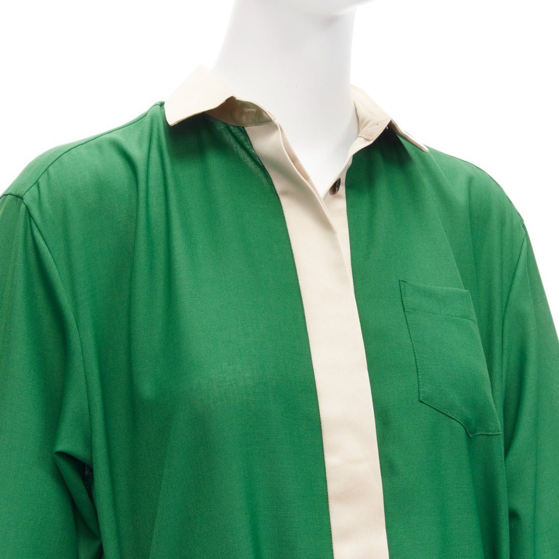 Sacai SACAI 2022 cream satin collar placket green belted pleated layered skirt shirt dress JP1 S Size S / US 4 / IT 40 - 7 Thumbnail
