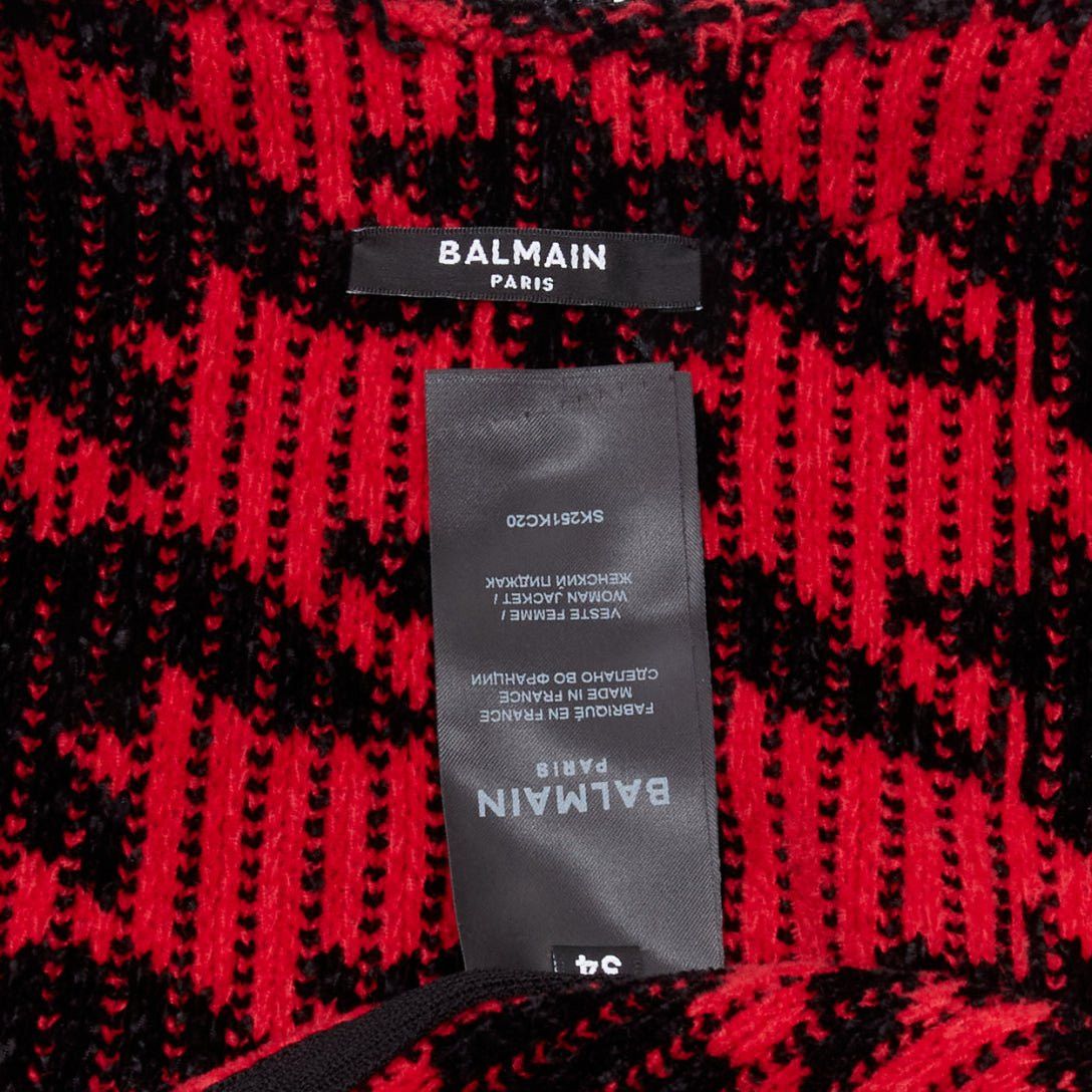 Balmain BALMAIN 2022 red black houndstooth destroyed pointelle knit mesh jacket FR34 XS Size XS / US 0-2 / IT 36-38 - 8 Thumbnail