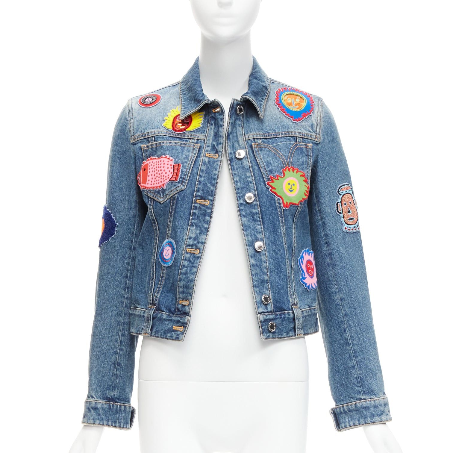 Louis Vuitton LOUIS VUITTON Yayoi Kusama 2023 Faces leather wool patch blue denim jacket FR34 XS Size XS / US 0-2 / IT 36-38 - 3 Thumbnail