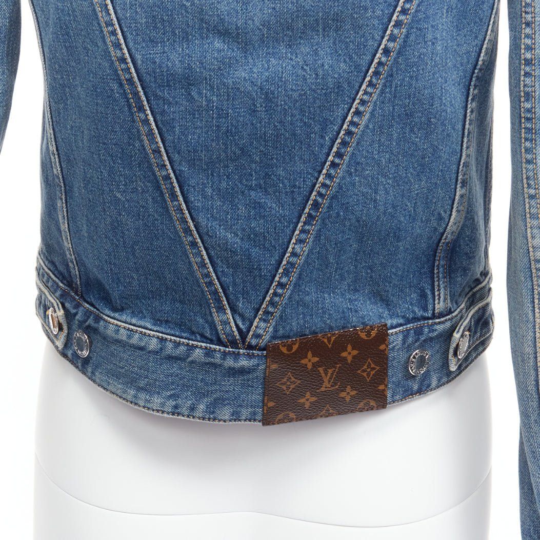 Louis Vuitton LOUIS VUITTON Yayoi Kusama 2023 Faces leather wool patch blue denim jacket FR34 XS Size XS / US 0-2 / IT 36-38 - 2 Thumbnail