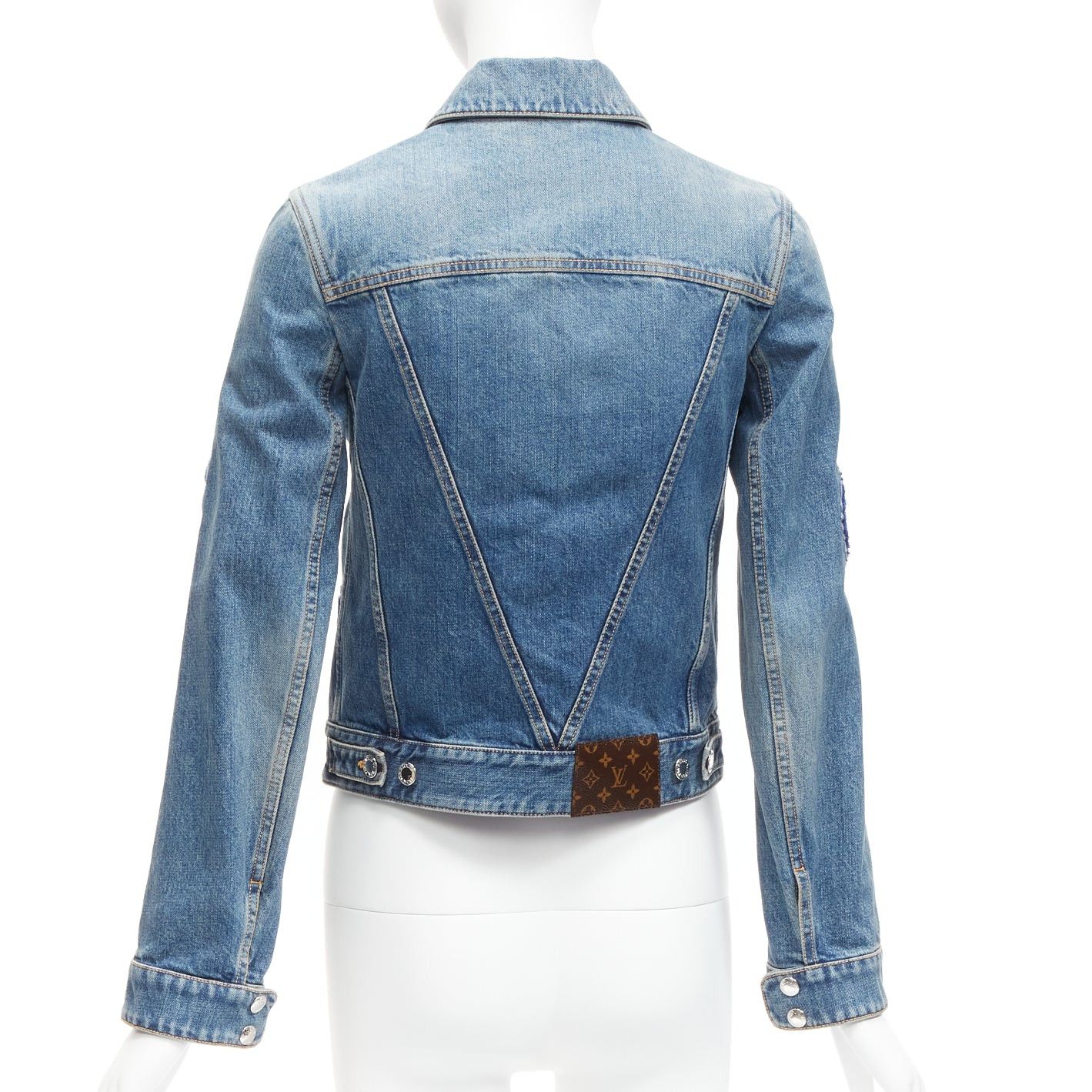 Louis Vuitton LOUIS VUITTON Yayoi Kusama 2023 Faces leather wool patch blue denim jacket FR34 XS Size XS / US 0-2 / IT 36-38 - 6 Thumbnail