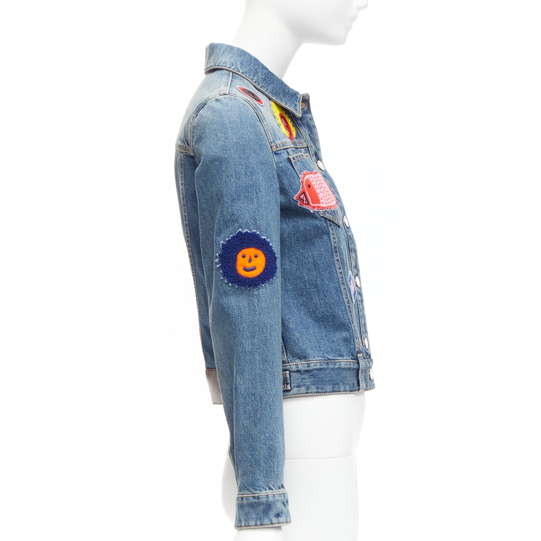 Louis Vuitton LOUIS VUITTON Yayoi Kusama 2023 Faces leather wool patch blue denim jacket FR34 XS Size XS / US 0-2 / IT 36-38 - 5 Thumbnail