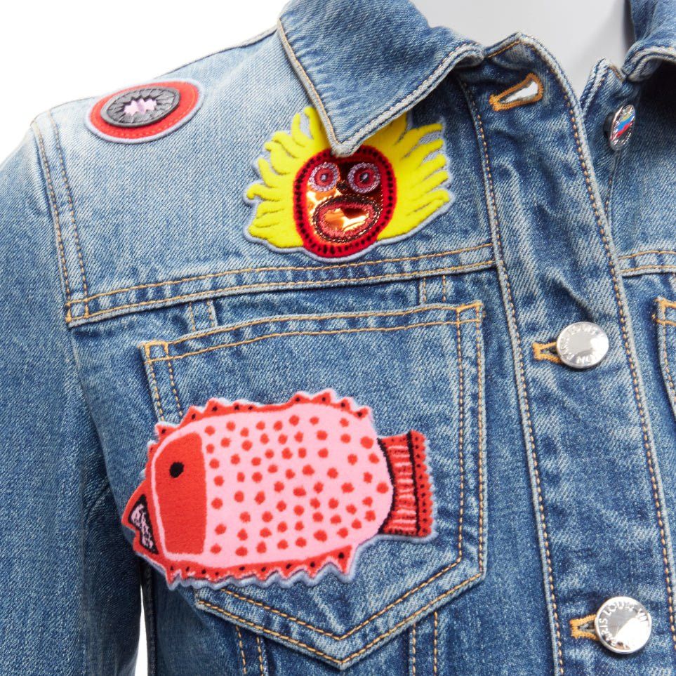 Louis Vuitton LOUIS VUITTON Yayoi Kusama 2023 Faces leather wool patch blue denim jacket FR34 XS Size XS / US 0-2 / IT 36-38 - 8 Thumbnail