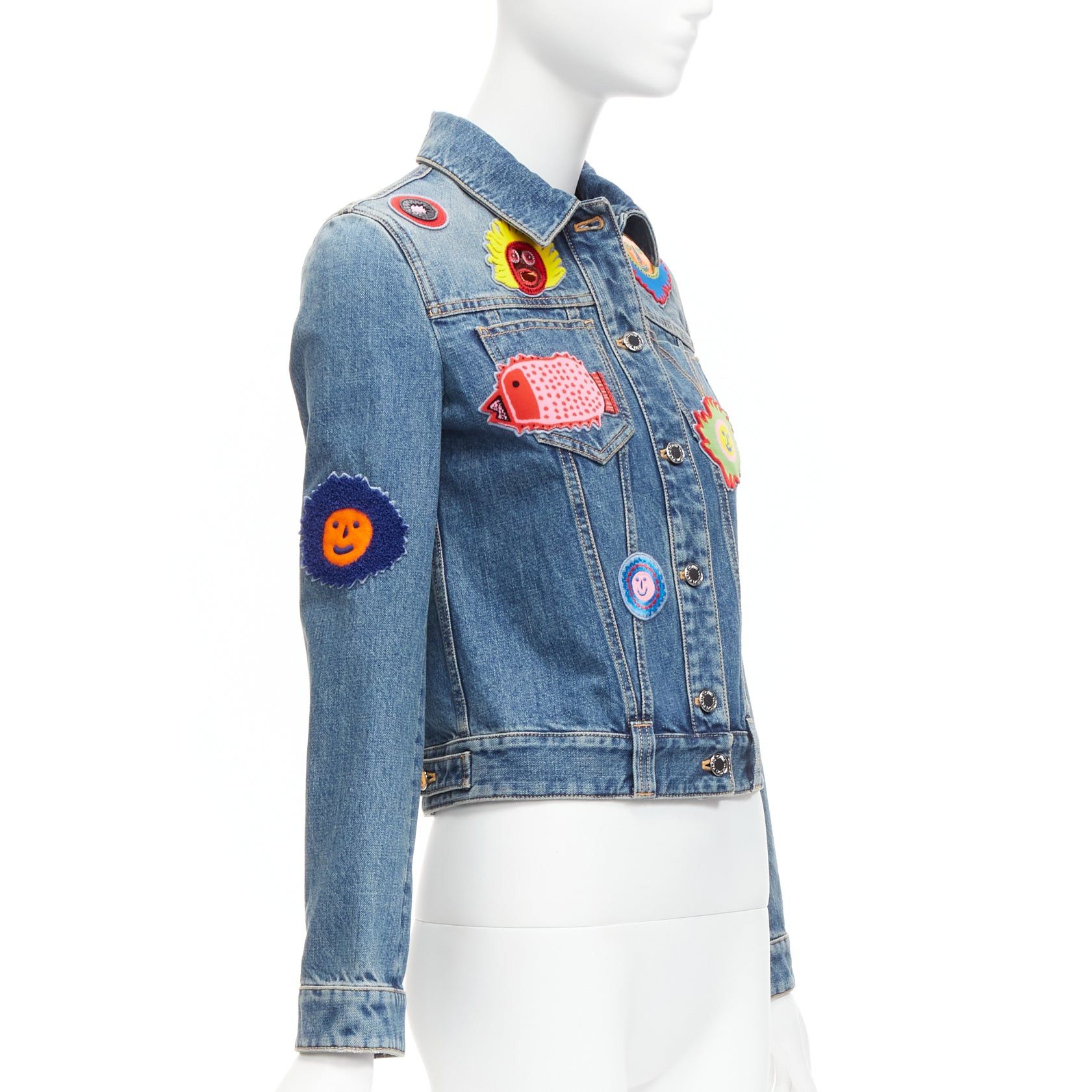 Louis Vuitton LOUIS VUITTON Yayoi Kusama 2023 Faces leather wool patch blue denim jacket FR34 XS Size XS / US 0-2 / IT 36-38 - 4 Thumbnail
