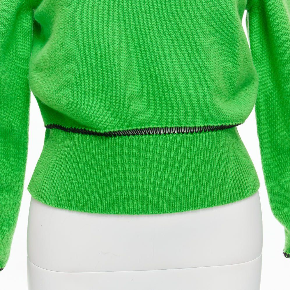 Alexander McQueen ALEXANDER MCQUEEN 2022 100% wool green cold shoulder black lattice seam sweater S Size S / US 4 / IT 40 - 2 Thumbnail
