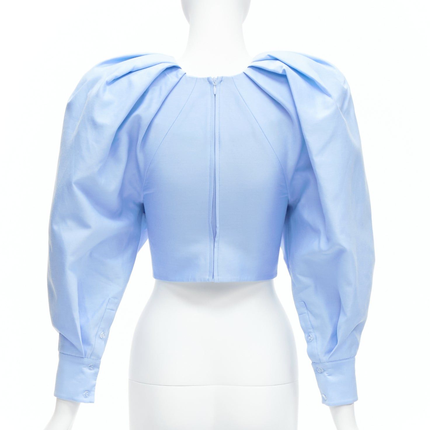 Shushu/Tong SHUSHU TONG blue cotton silk bow puff sleeve fitted cropped top UK6 XS Size XS / US 0-2 / IT 36-38 - 5 Thumbnail