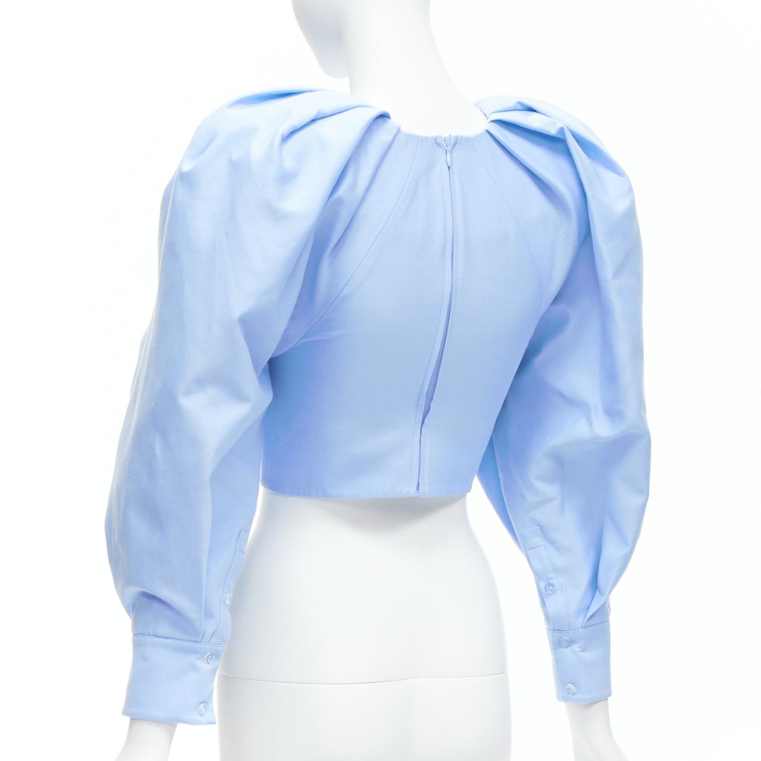 Shushu/Tong SHUSHU TONG blue cotton silk bow puff sleeve fitted cropped top UK6 XS Size XS / US 0-2 / IT 36-38 - 6 Thumbnail