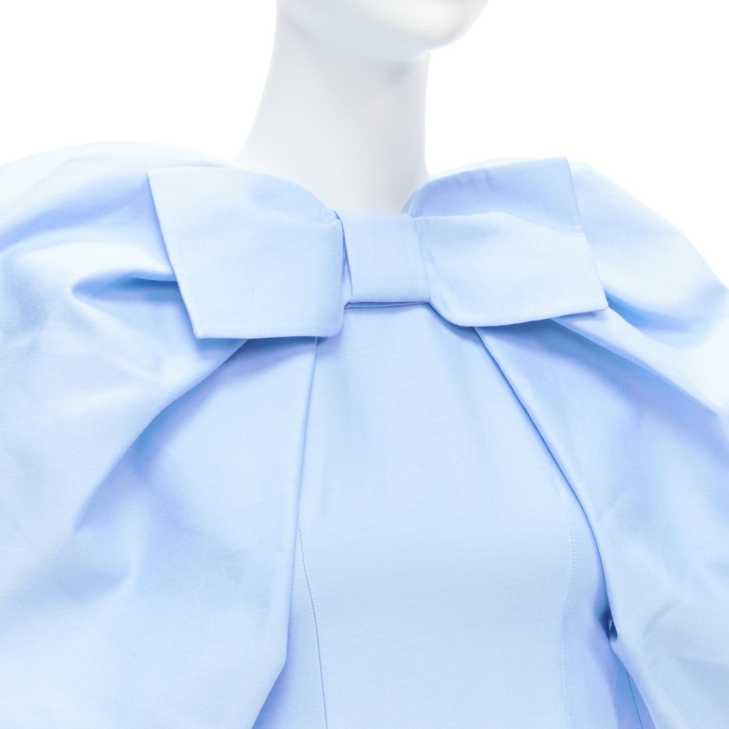 Shushu/Tong SHUSHU TONG blue cotton silk bow puff sleeve fitted cropped top UK6 XS Size XS / US 0-2 / IT 36-38 - 2 Thumbnail
