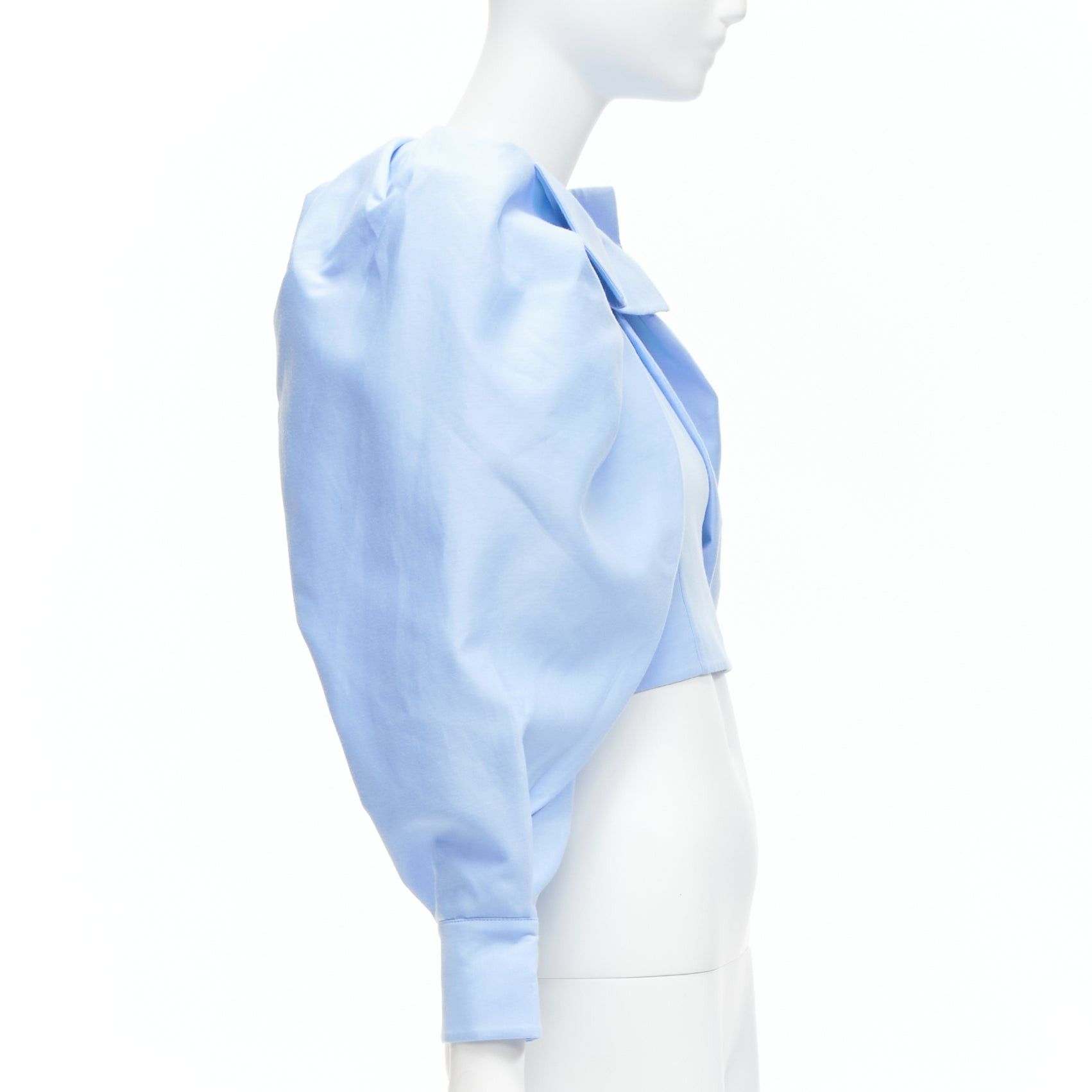 Shushu/Tong SHUSHU TONG blue cotton silk bow puff sleeve fitted cropped top UK6 XS Size XS / US 0-2 / IT 36-38 - 4 Thumbnail