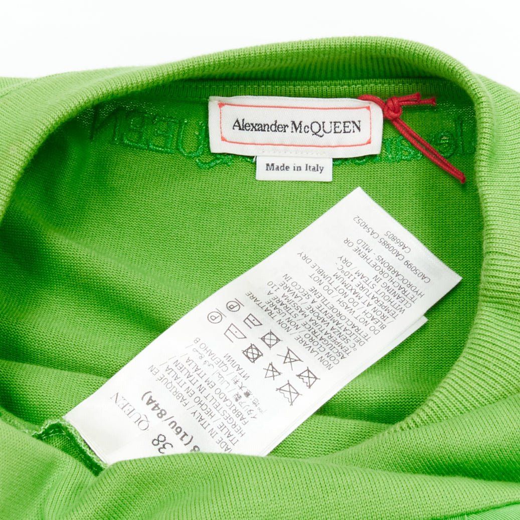 ALEXANDER MCQUEEN 2023 green cotton pleated peplum faille cold shoulder top IT38 XS