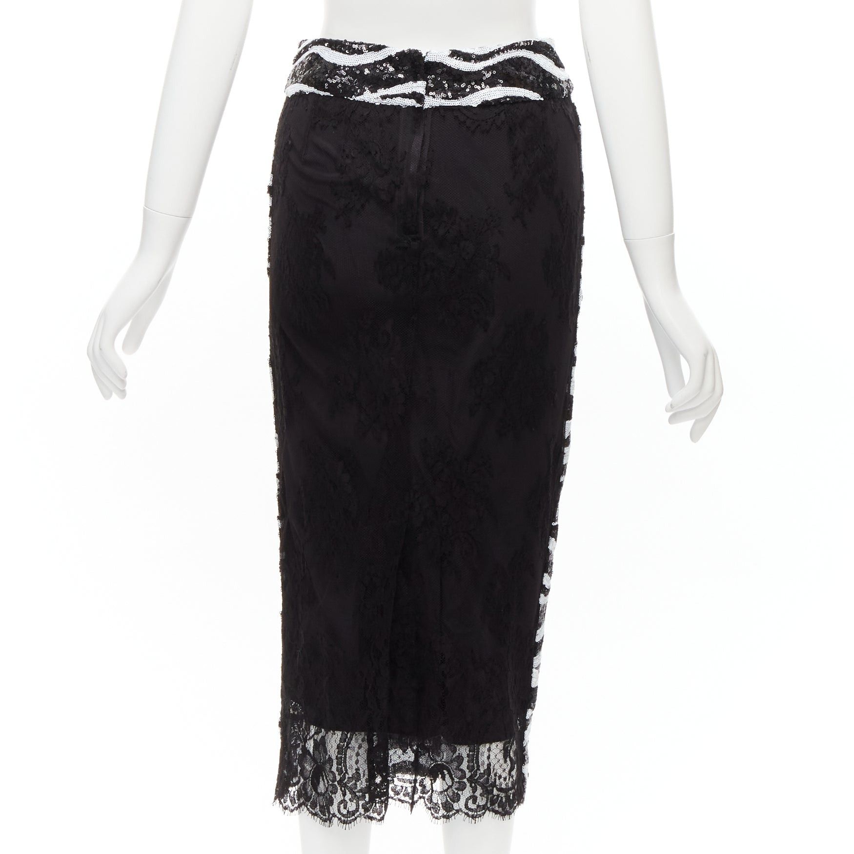 Dolce & Gabbana DOLCE GABBANA 2022 black white zebra sequins chantilly lace back pencil skirt IT38 XS Size 26" / US 2 / IT 38 - 2 Thumbnail
