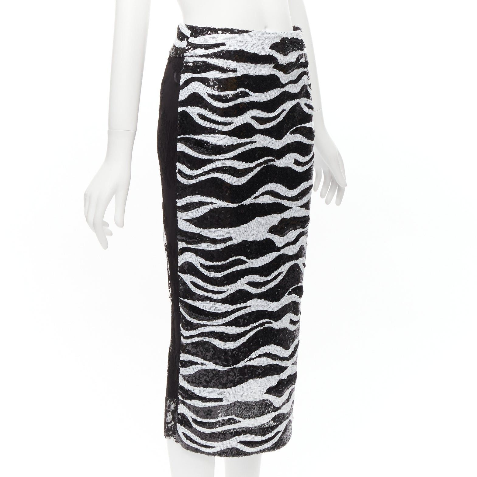 Dolce & Gabbana DOLCE GABBANA 2022 black white zebra sequins chantilly lace back pencil skirt IT38 XS Size 26" / US 2 / IT 38 - 3 Thumbnail