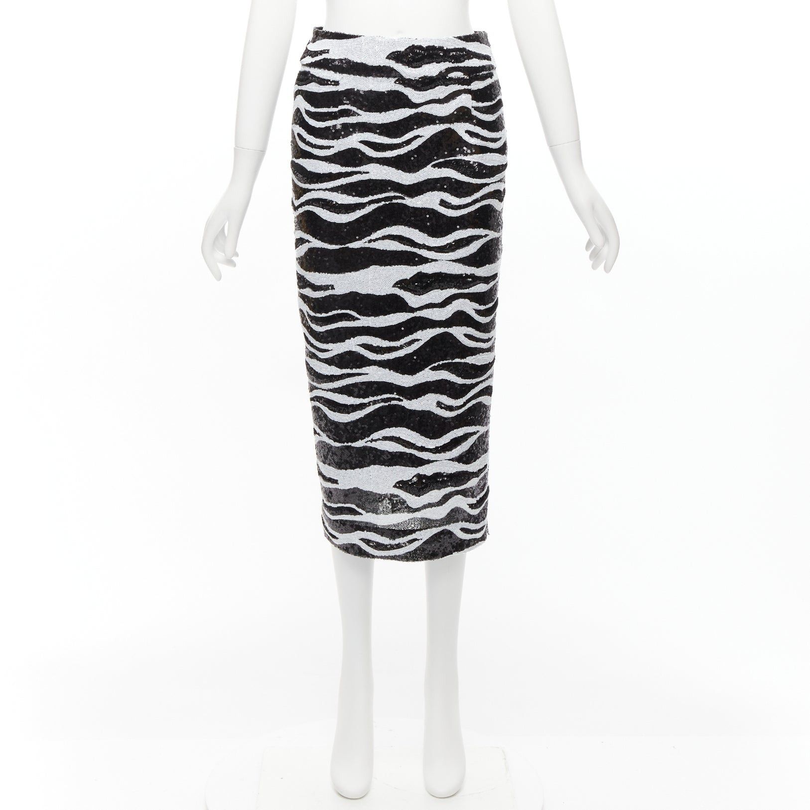 Dolce & Gabbana DOLCE GABBANA 2022 black white zebra sequins chantilly lace back pencil skirt IT38 XS Size 26" / US 2 / IT 38 - 10 Thumbnail