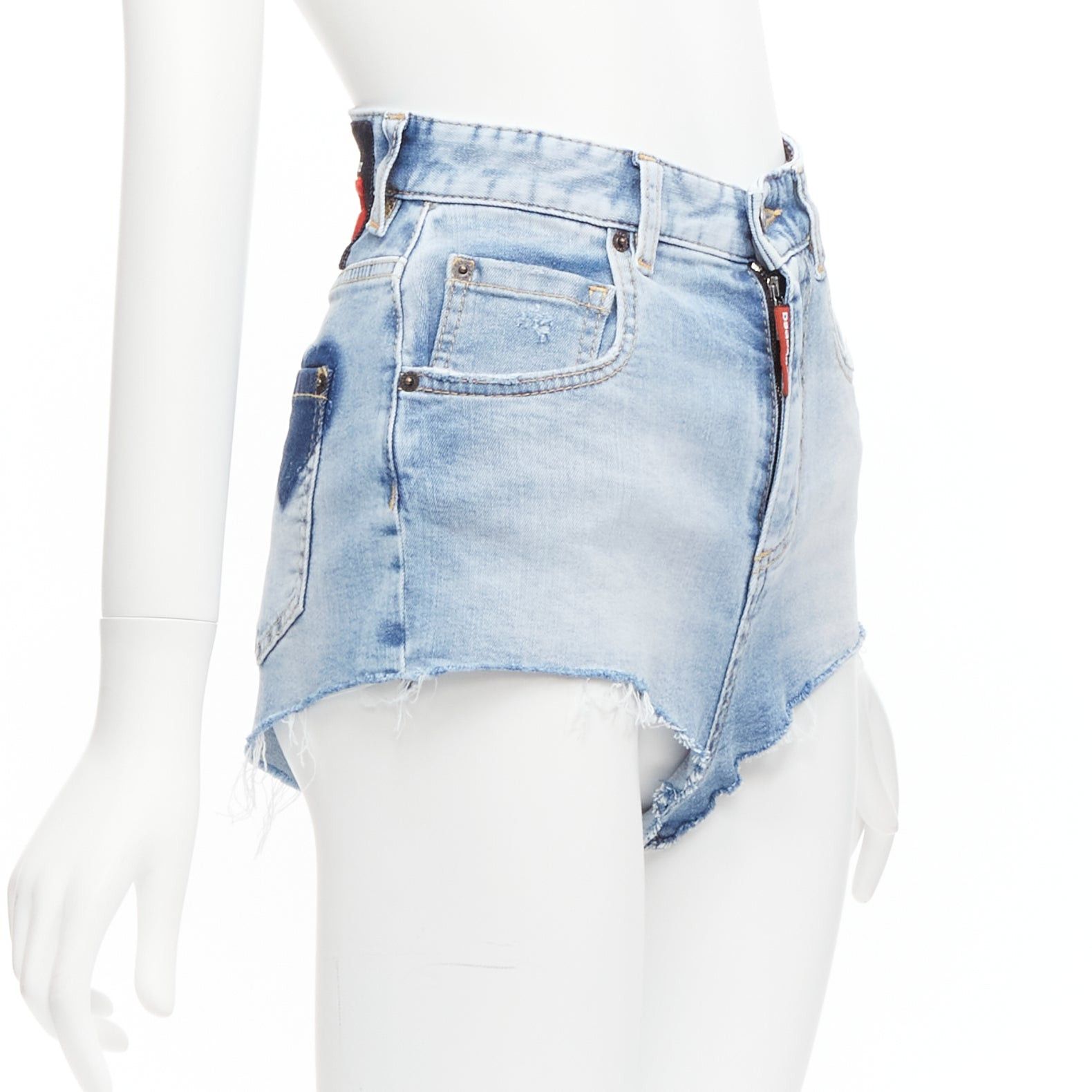 Dsquared2 DSQUARED2 HONEY blue heart washed denim leopard lined high waistedhot pants IT36 XXS Size 25" / US 0 / IT 36 - 4 Thumbnail