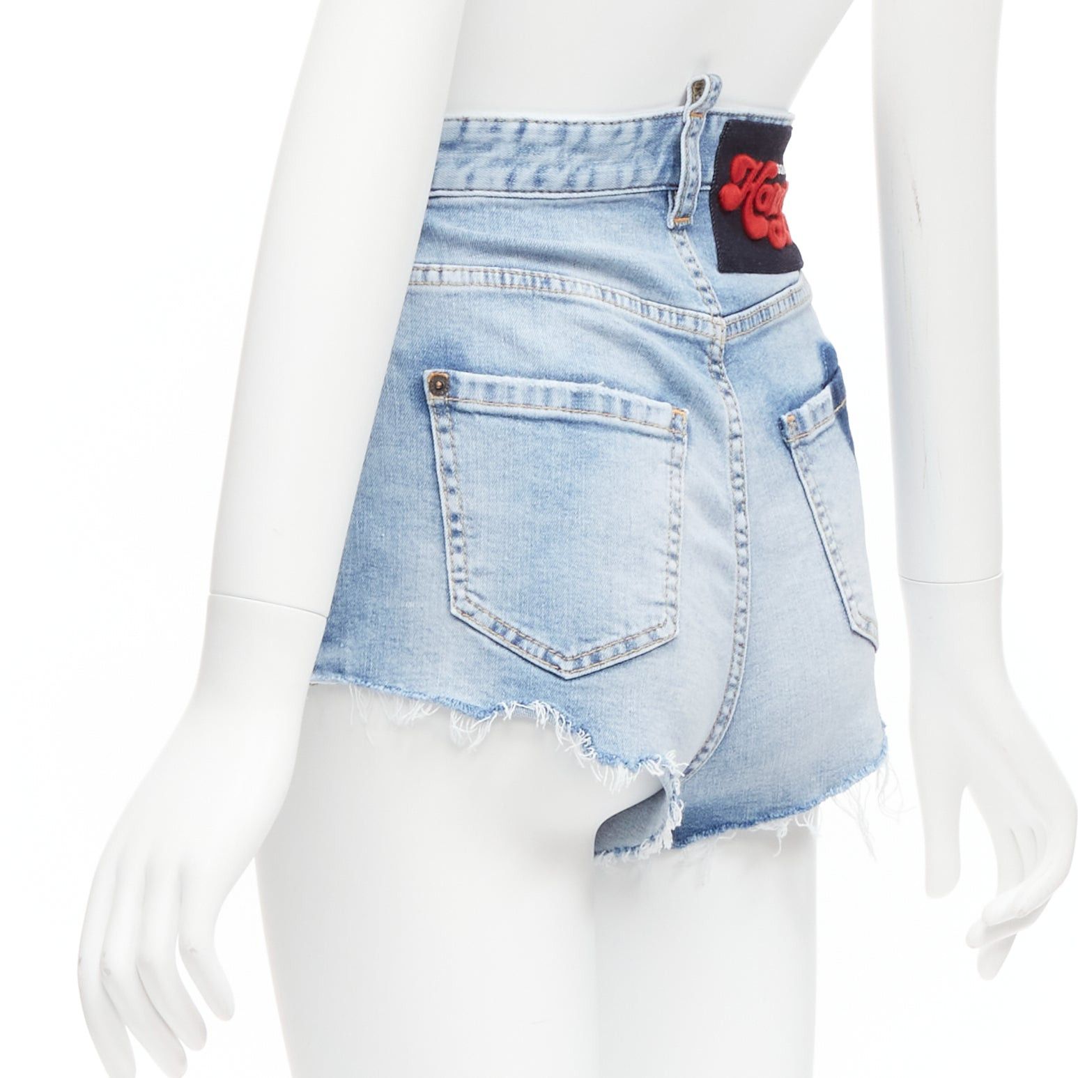 Dsquared2 DSQUARED2 HONEY blue heart washed denim leopard lined high waistedhot pants IT36 XXS Size 25" / US 0 / IT 36 - 6 Thumbnail