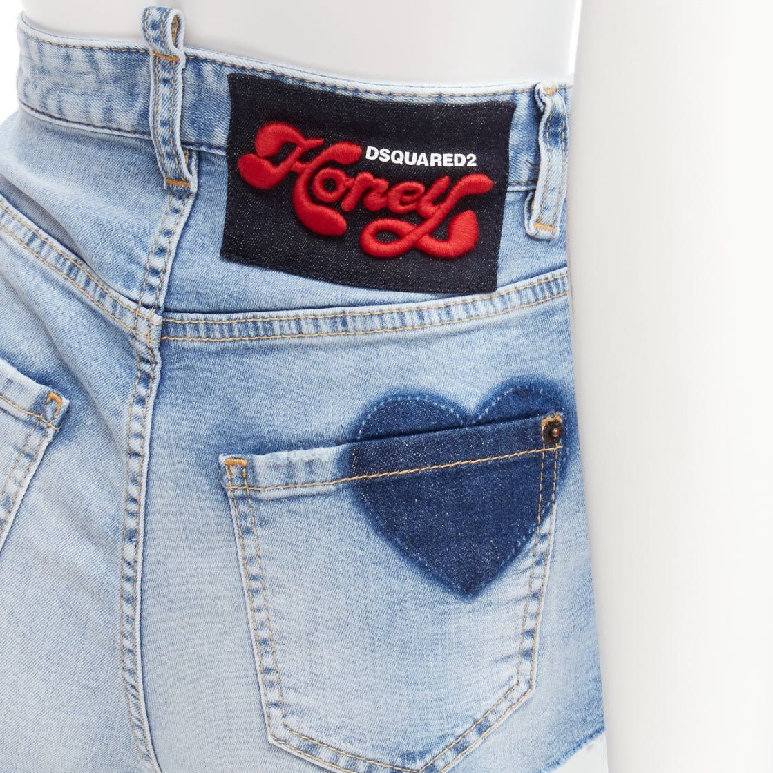 Dsquared2 DSQUARED2 HONEY blue heart washed denim leopard lined high waistedhot pants IT36 XXS Size 25" / US 0 / IT 36 - 7 Thumbnail