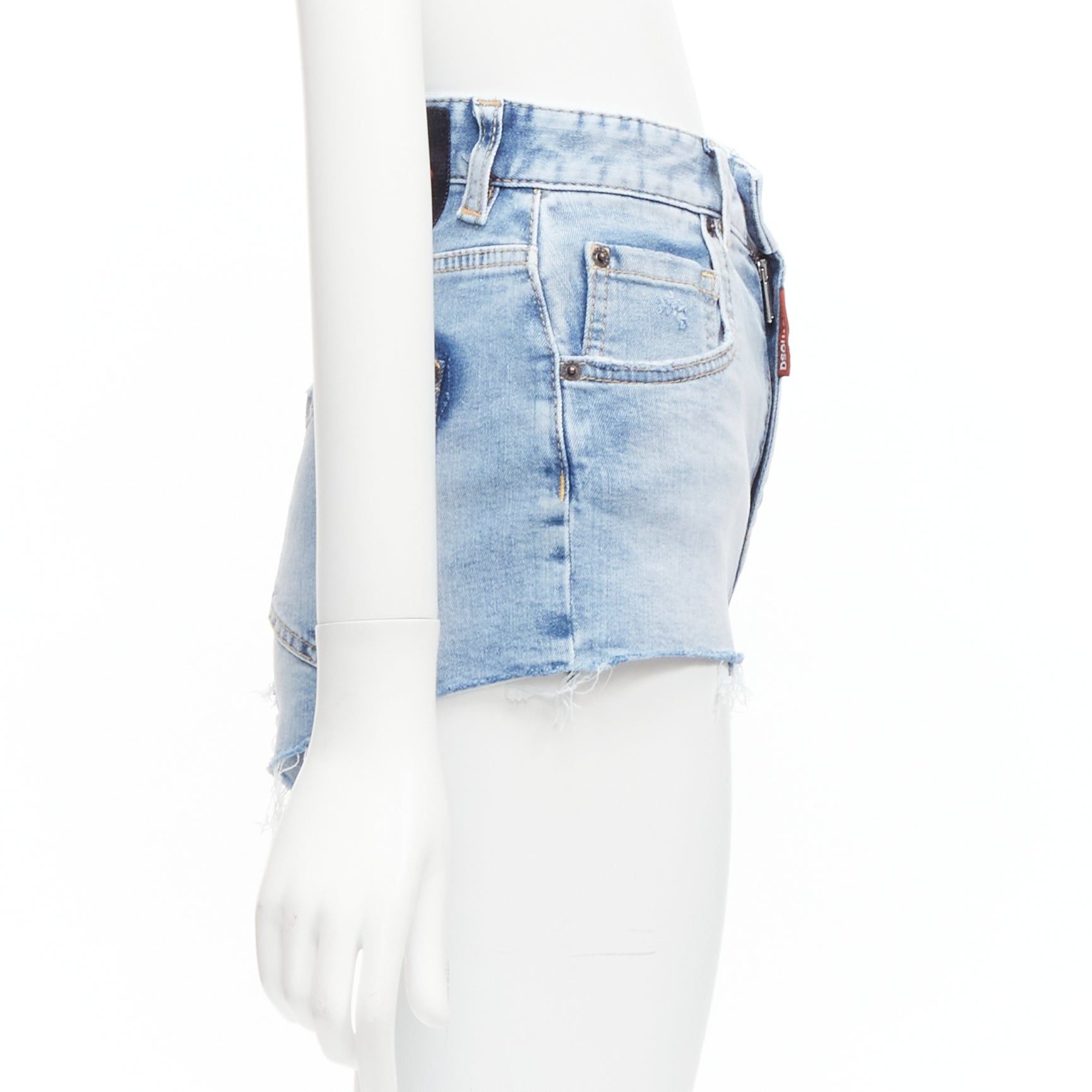 Dsquared2 DSQUARED2 HONEY blue heart washed denim leopard lined high waistedhot pants IT36 XXS Size 25" / US 0 / IT 36 - 5 Thumbnail