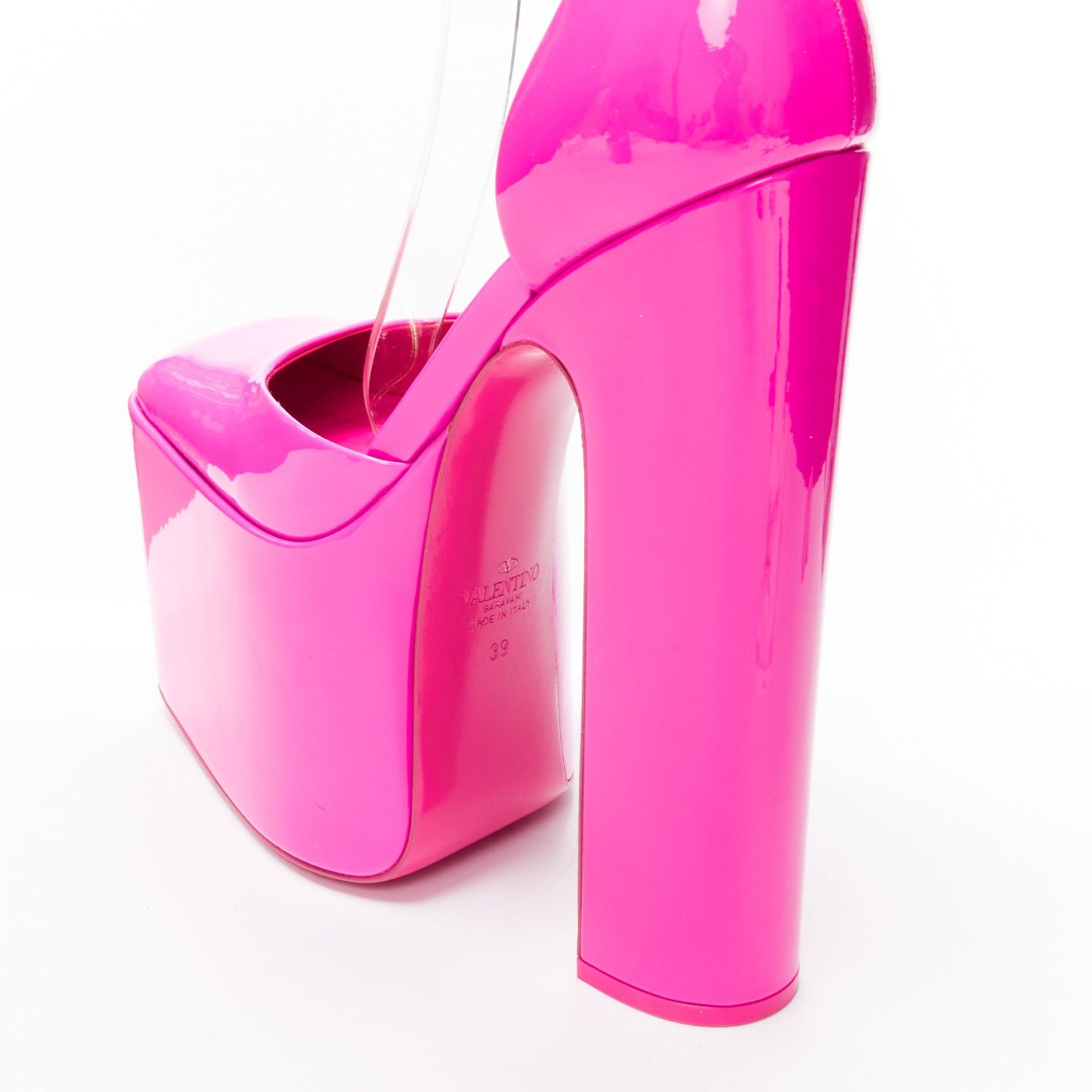 Valentino VALENTINO Runway Discobox 180 hot pink patent platform ankle strap heels EU39 Size US 9 / IT 39 - 8 Thumbnail